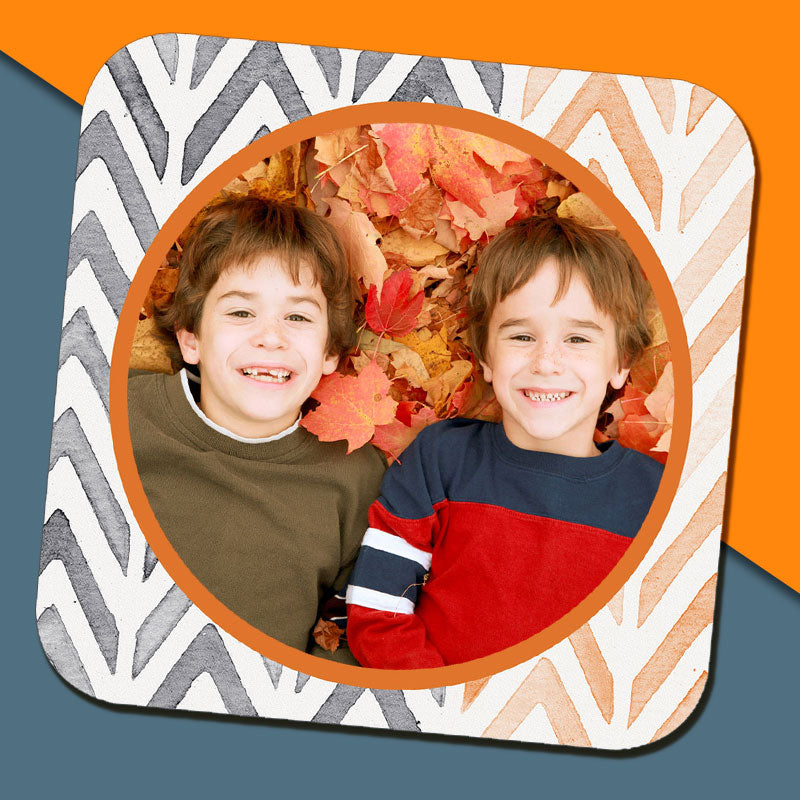 Orange Watercolour Chevron Photo Coaster