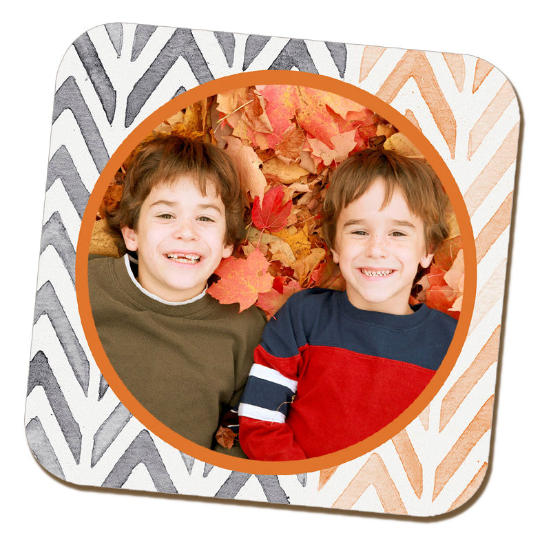 Orange Watercolour Chevron Photo Coaster