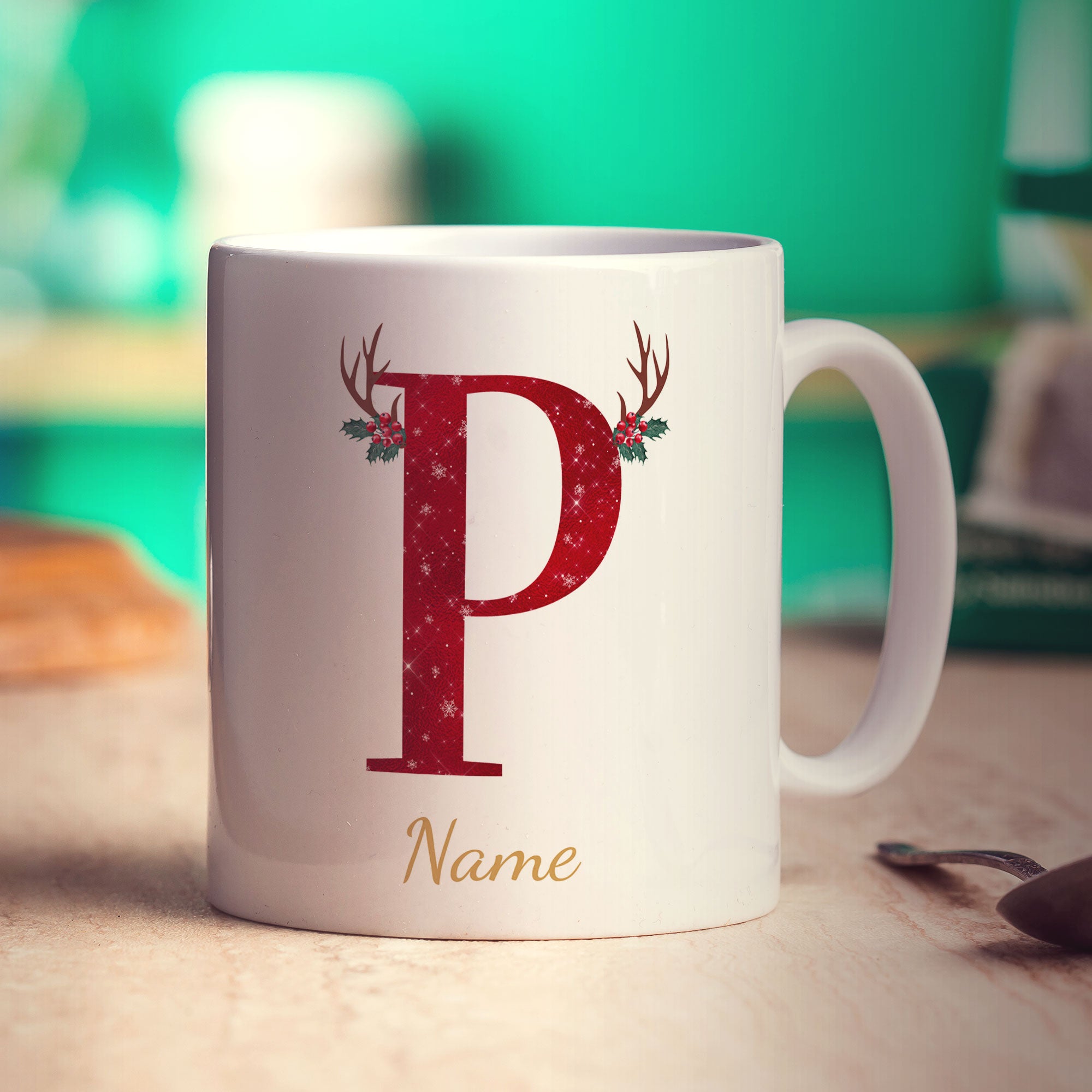 Personalised Festive Initial Mug with Name