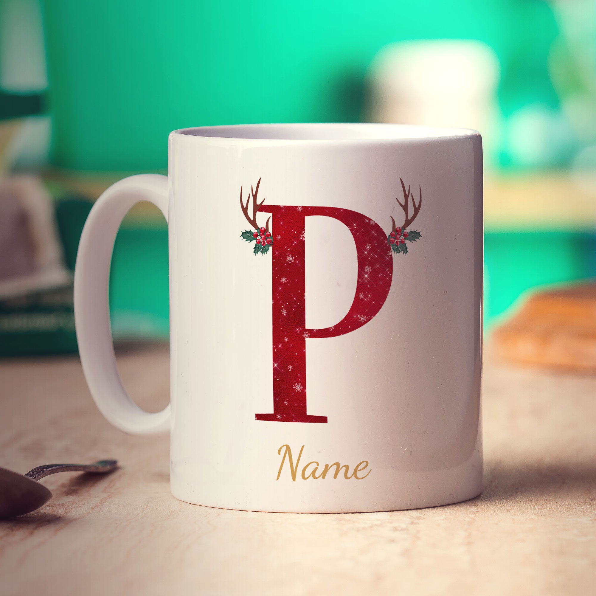 Personalised Festive Initial Mug with Name