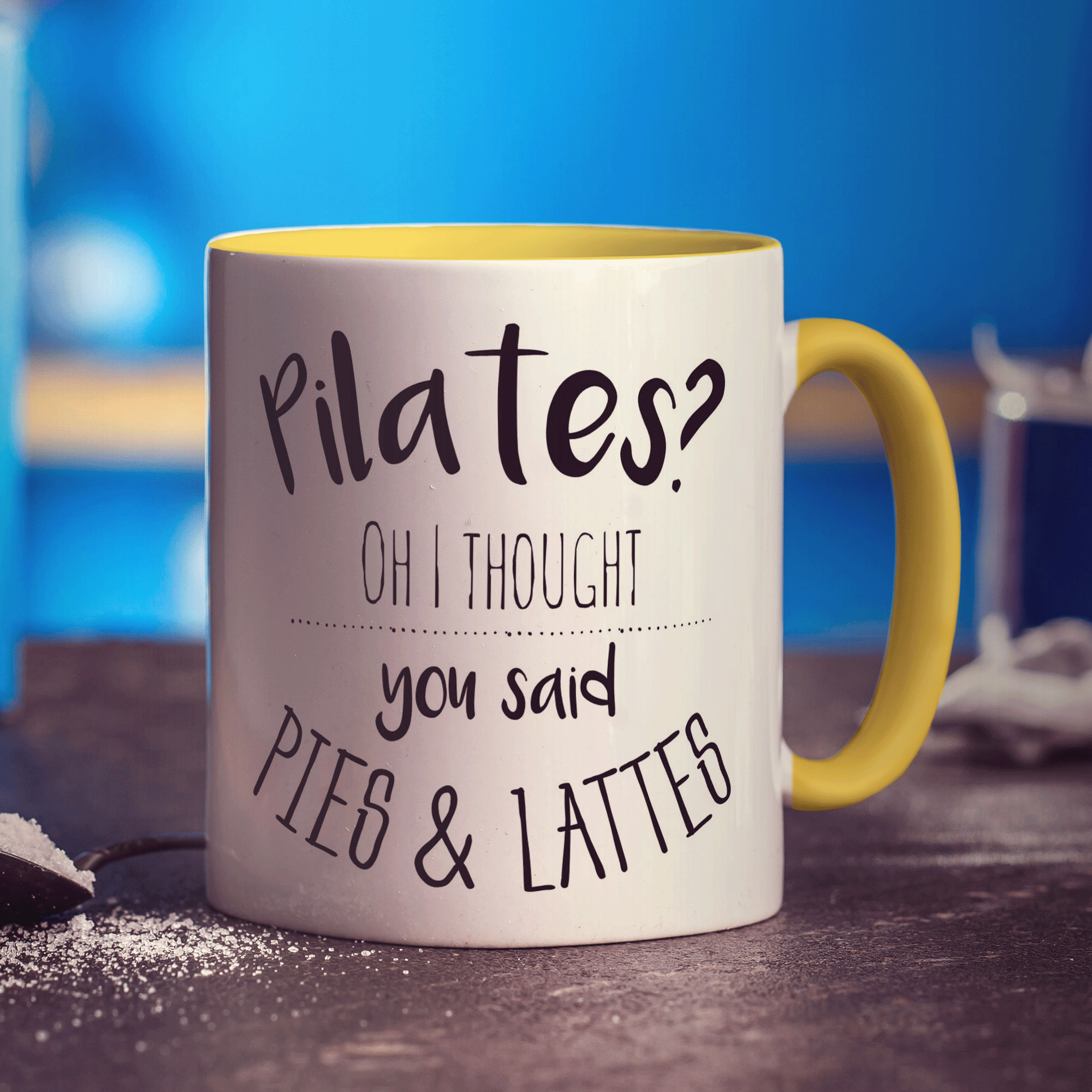 Pilates? Oh I Thought You Said Pies & Lattes Mug - Standard 330ml (11oz) / Yellow