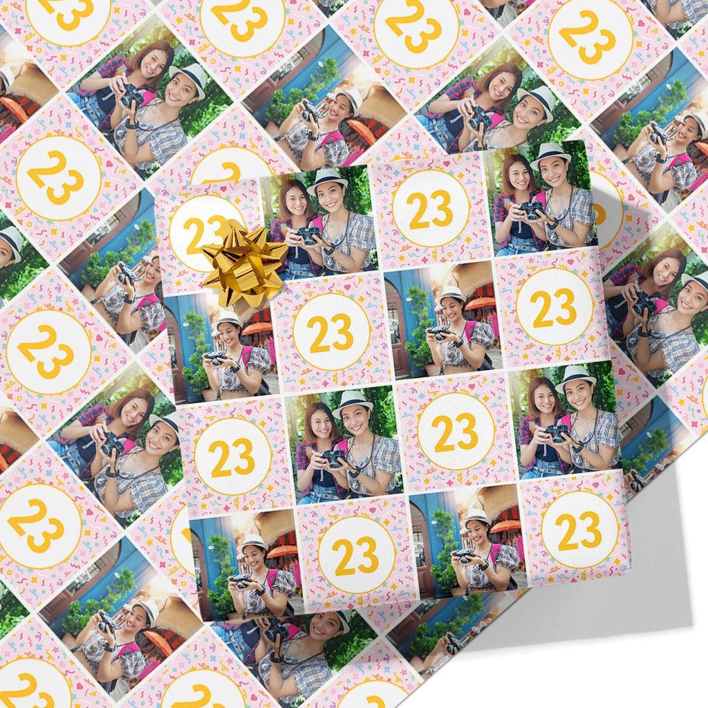 Pink Birthday Photo Wrapping Paper - Add Any Age