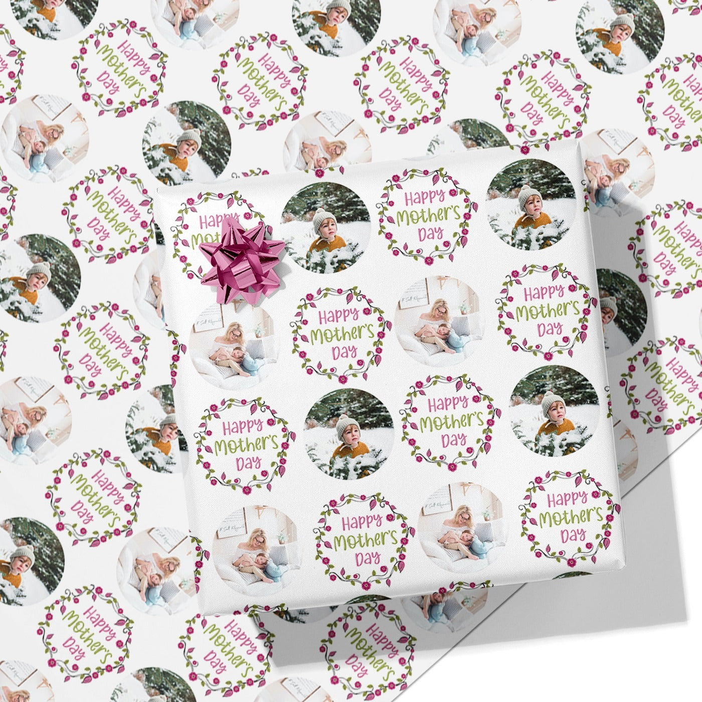 Pink Flower Crown Mother's Day Photo Wrapping Paper