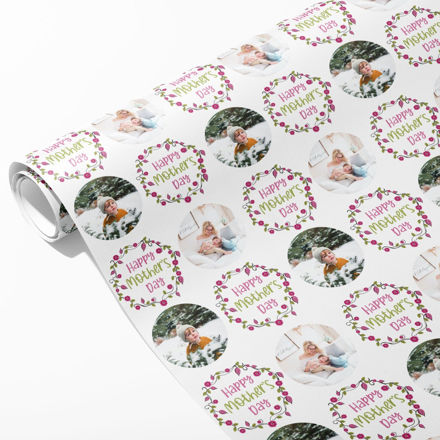 Pink Flower Crown Mother's Day Photo Wrapping Paper