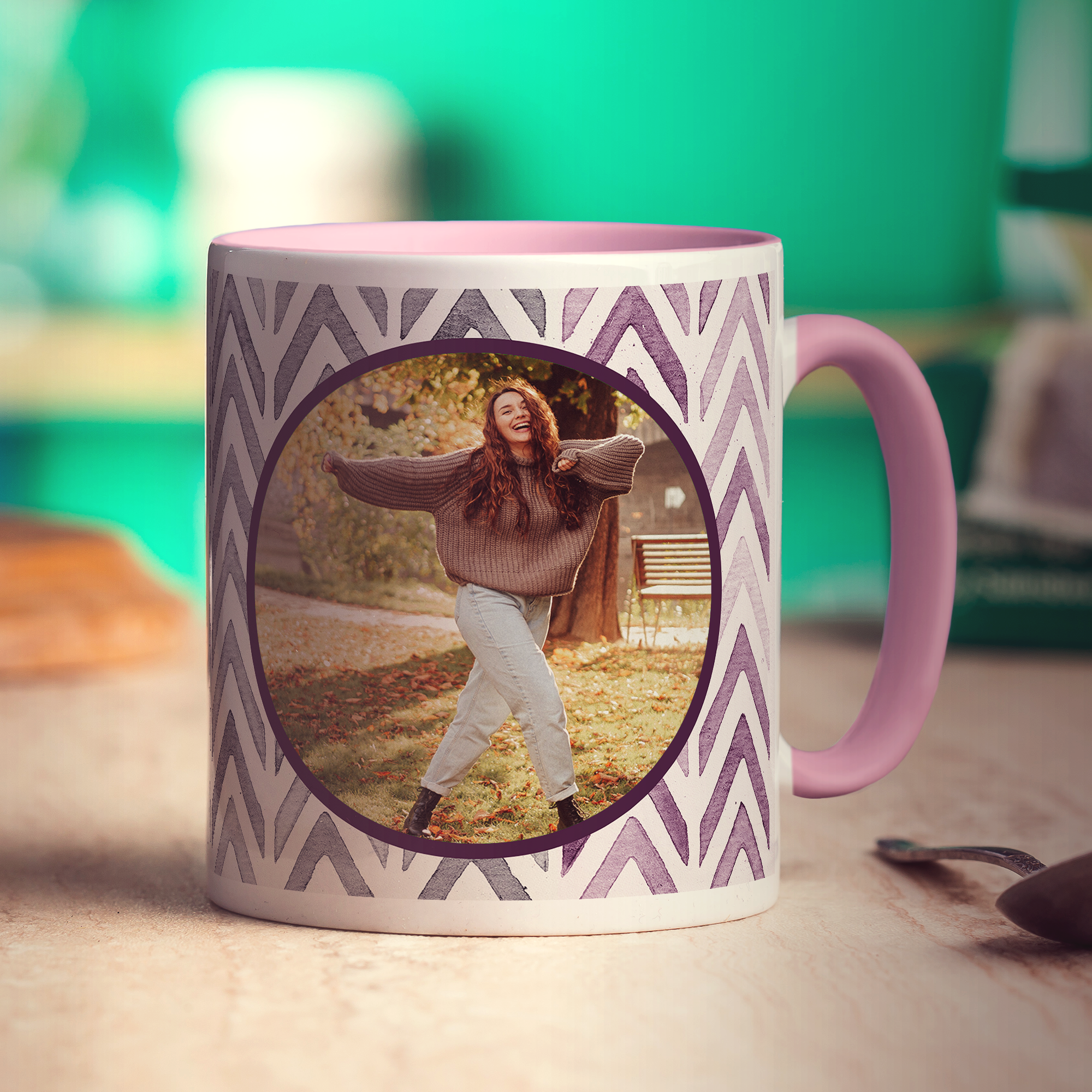 Purple Watercolour Chevron Photo Mug - Standard 330ml (11oz) / Pink