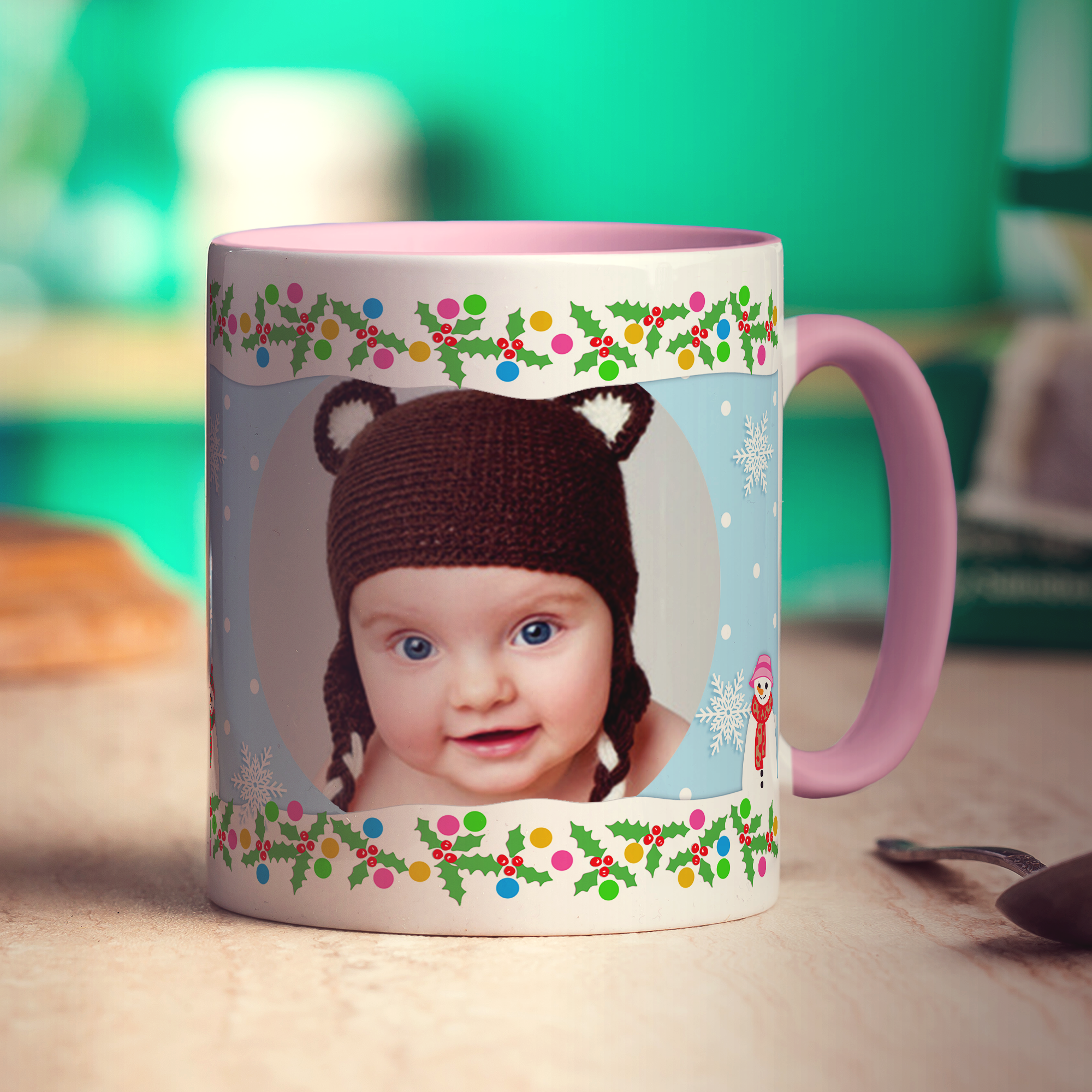 Snowmen Personalised Photo Mug - Standard 330ml (11oz) / Pink