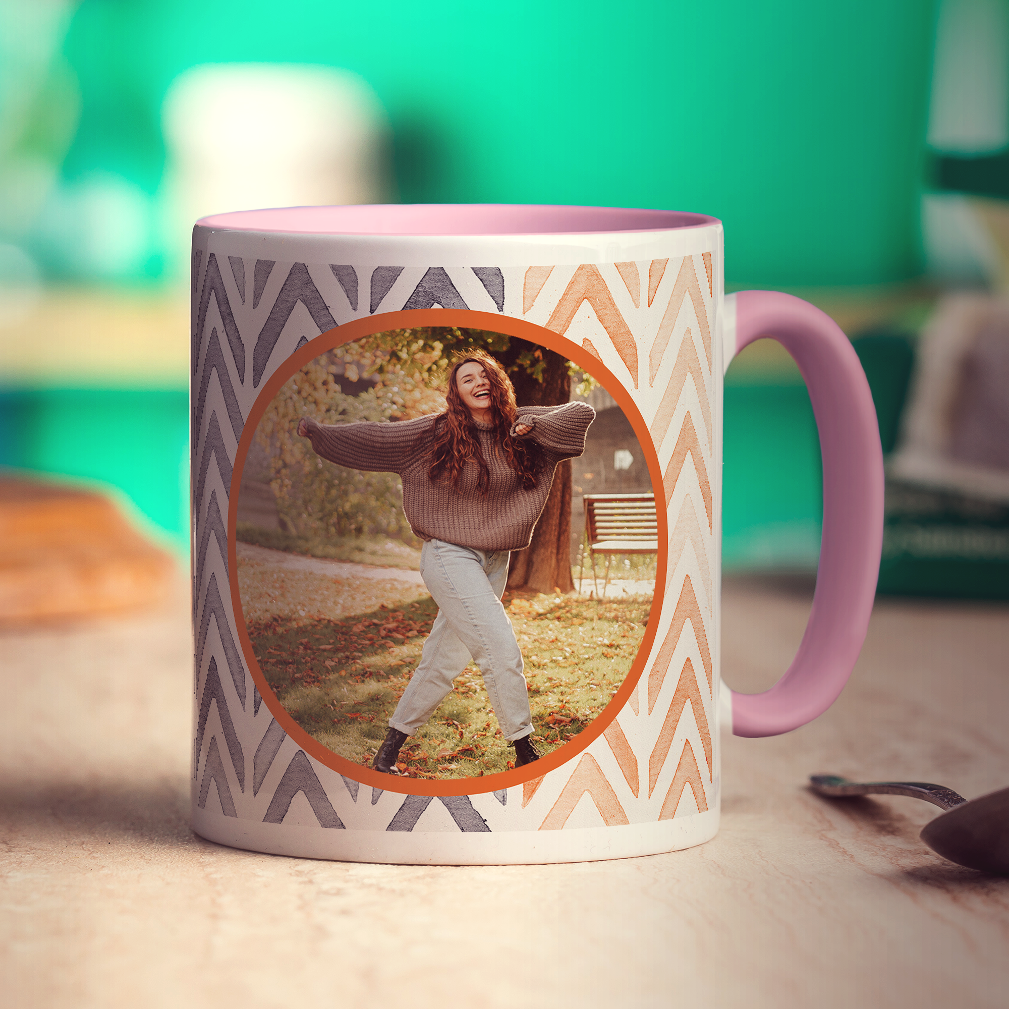 Orange Watercolour Chevron Photo Mug - Standard 330ml (11oz) / Pink