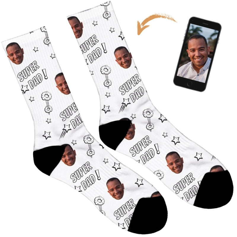 Super Dad Personalised Socks - Plain White / Mens: 6-8 UK / 7-9 US