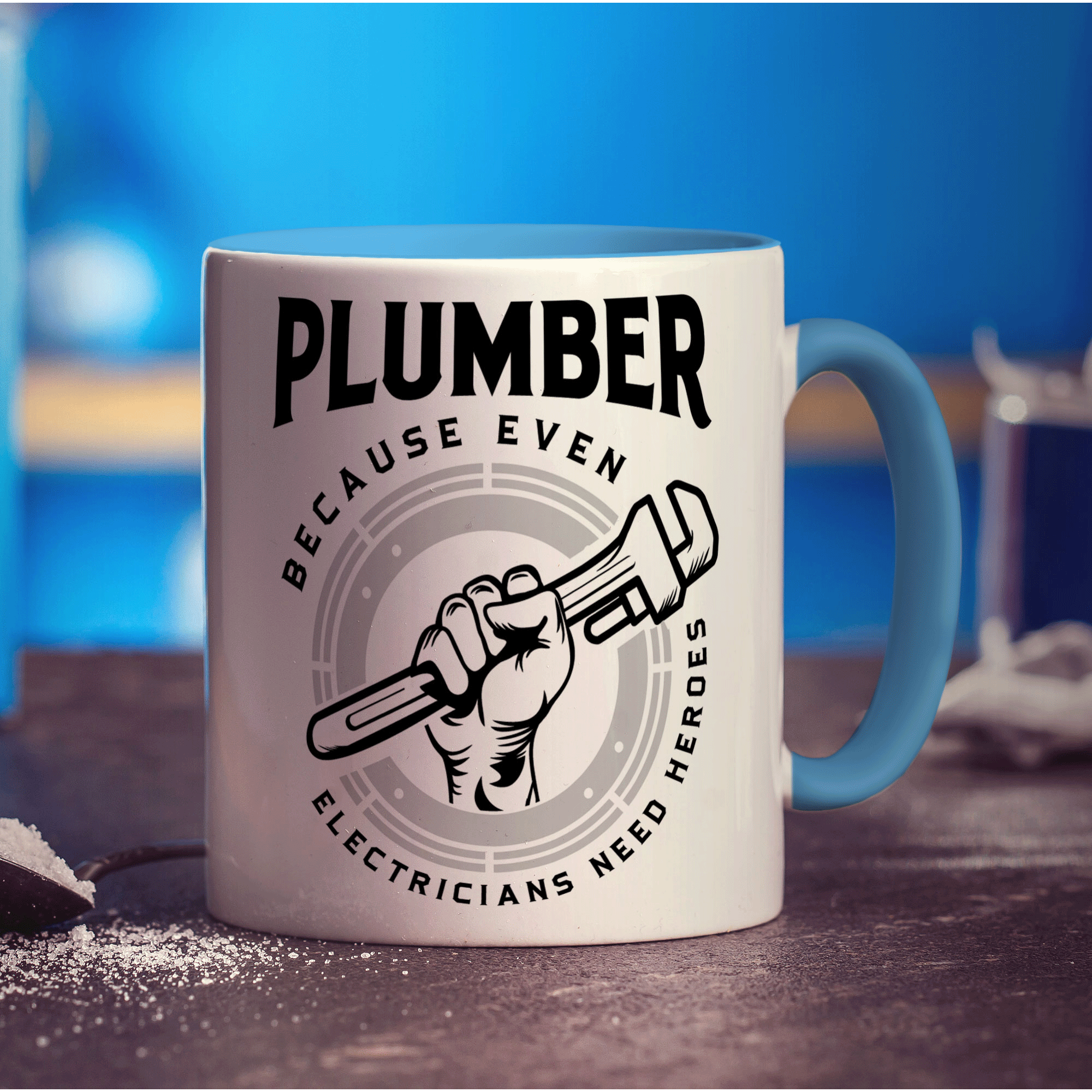 Plumber Because Even Electricians Need Heroes Mug - Standard 330ml (11oz) / Blue