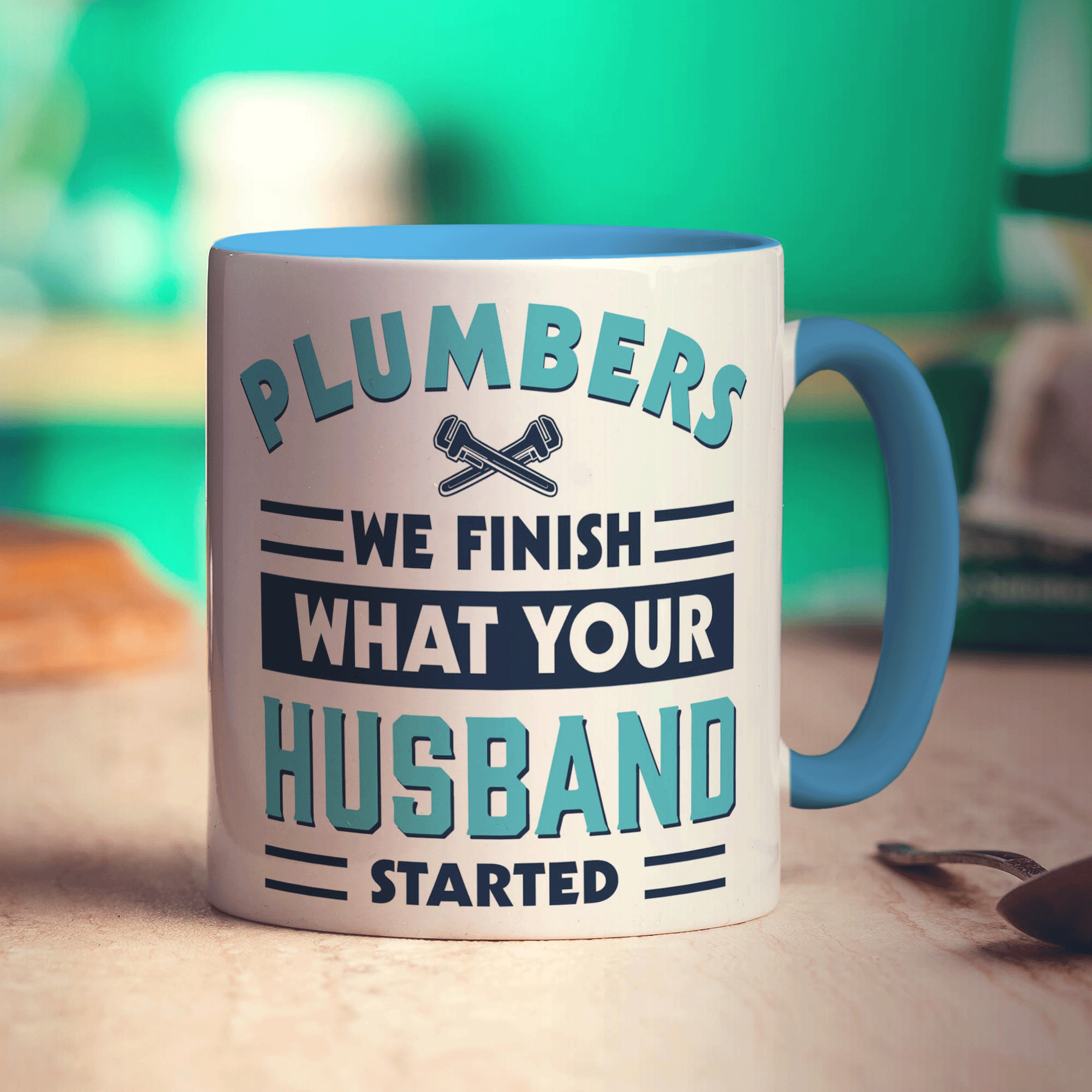 Plumbers We Finish What Your Husband Started Mug - Standard 330ml (11oz) / Blue