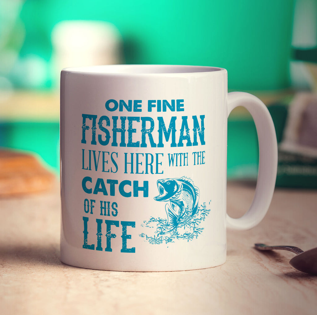 One Fine Fisherman Lives Here With The Catch of His Life Mug - Standard 330ml (11oz) / White