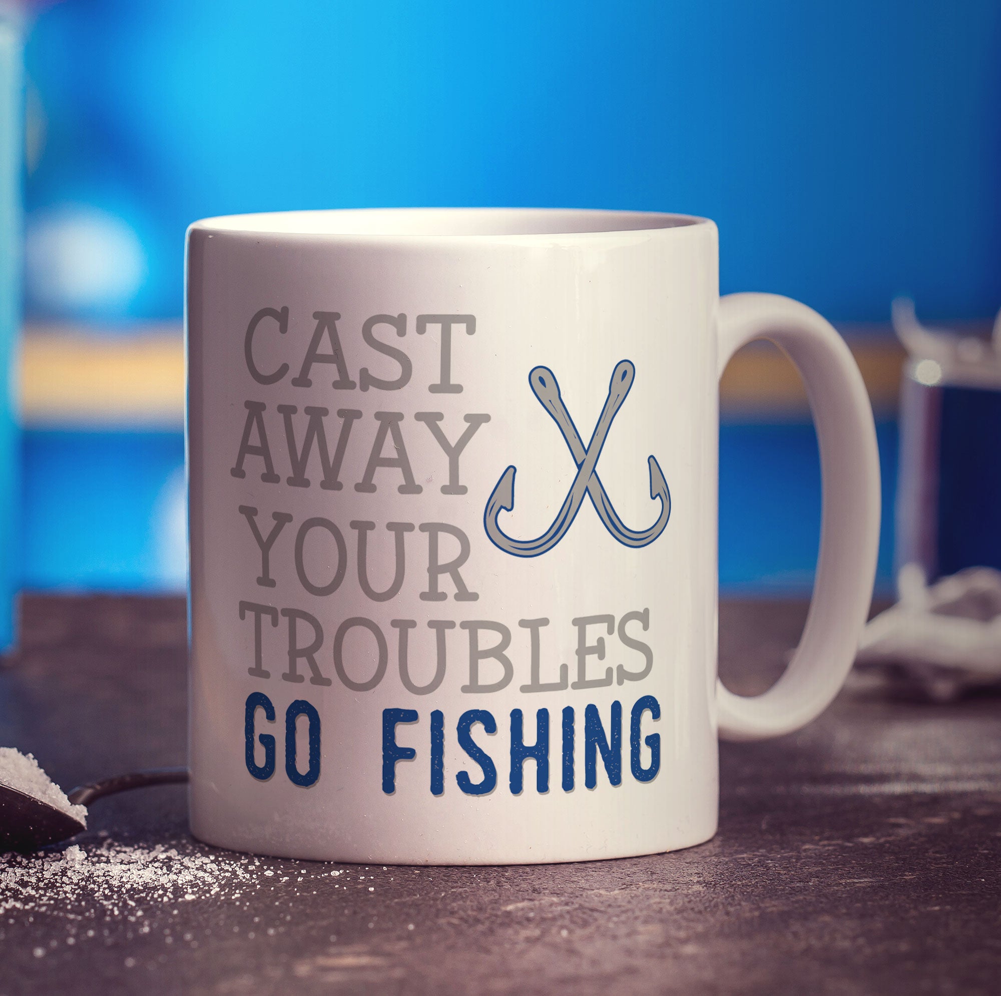 Cast Away Your Troubles Go Fishing Mug - Standard 330ml (11oz) / White