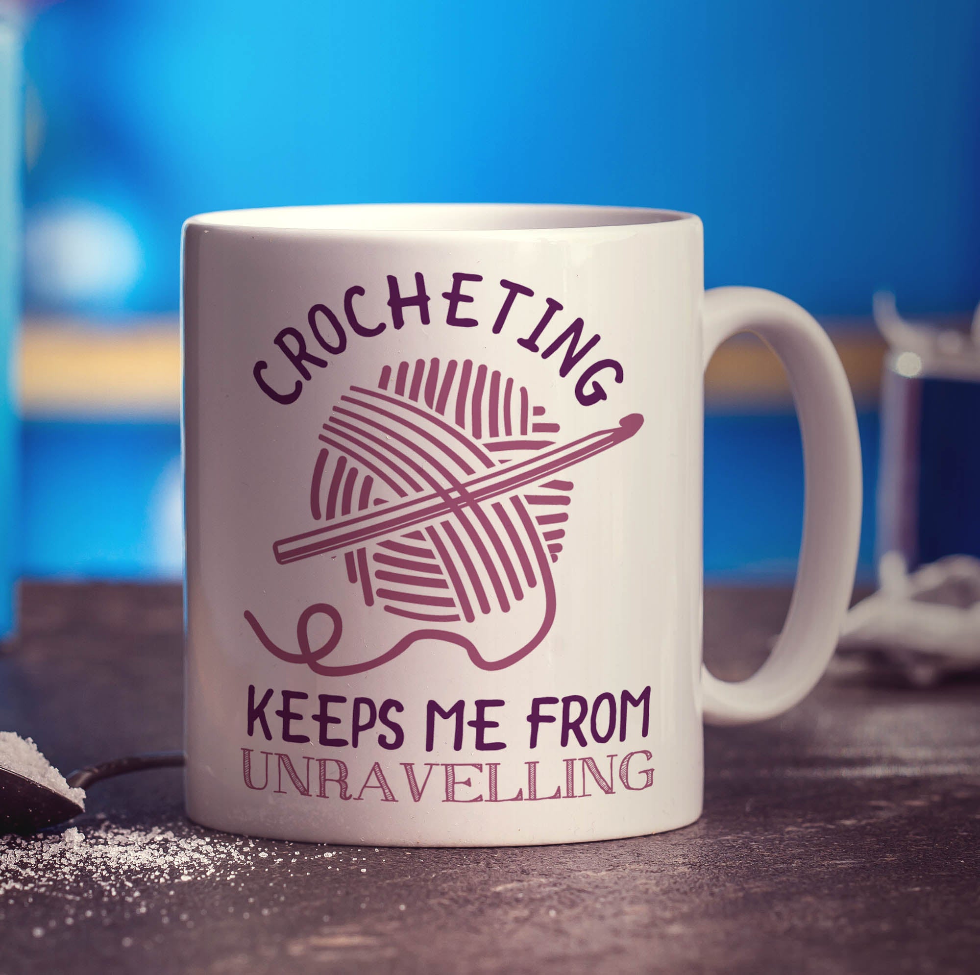 Crocheting Keeps Me From Unravelling Mug