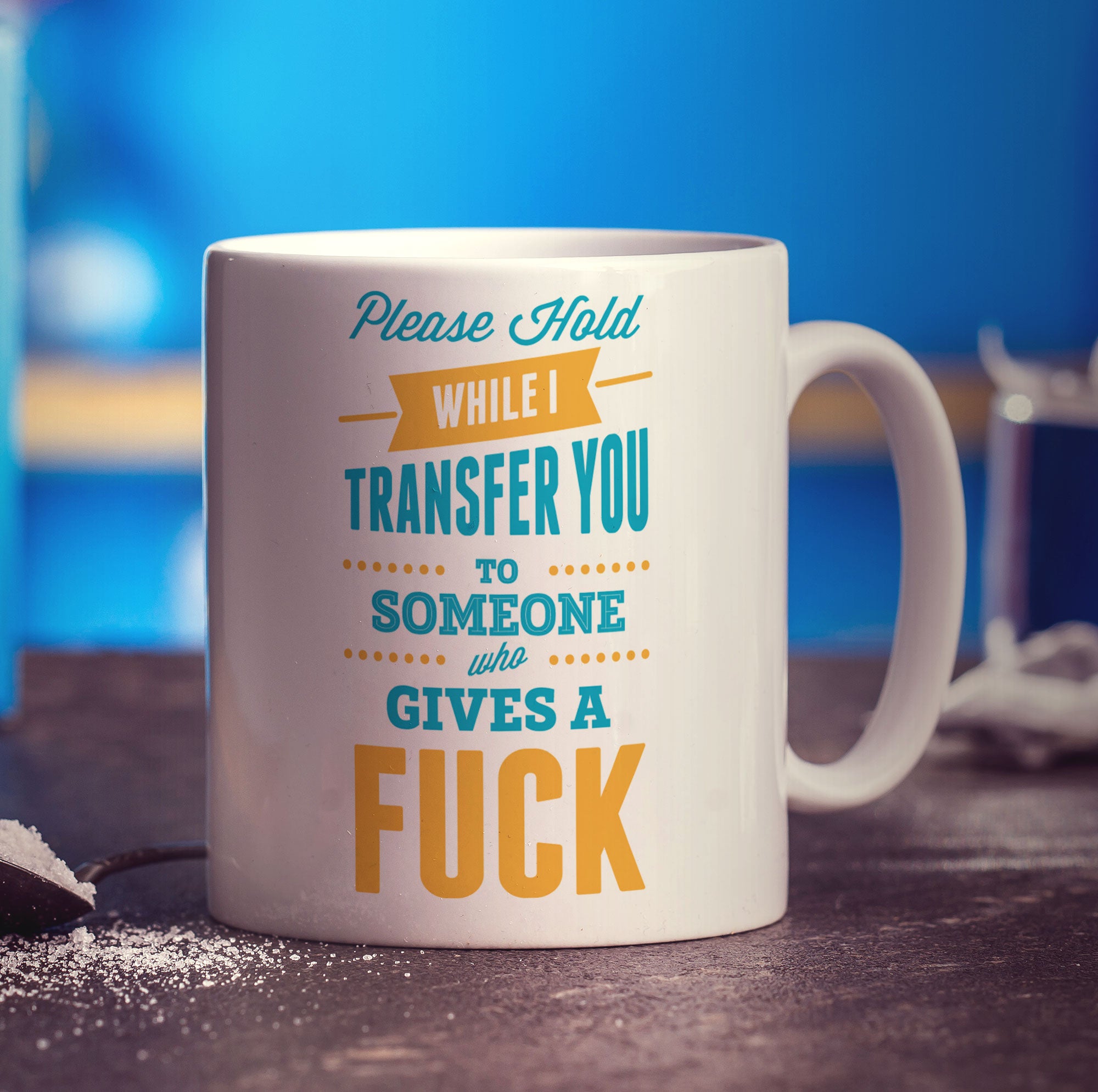 Please Hold While I Transfer You To Someone Who Gives A Fuck Mug
