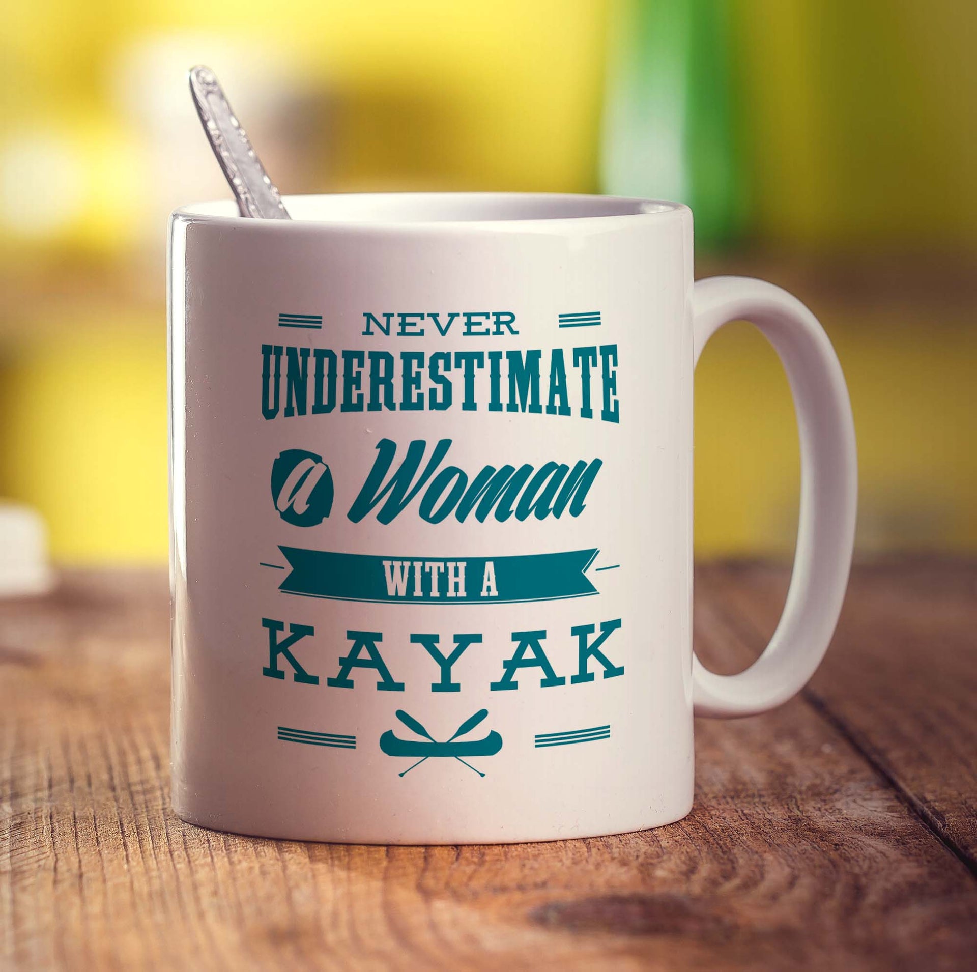Never Underestimate, A Woman With a Kayak Mug – Printster