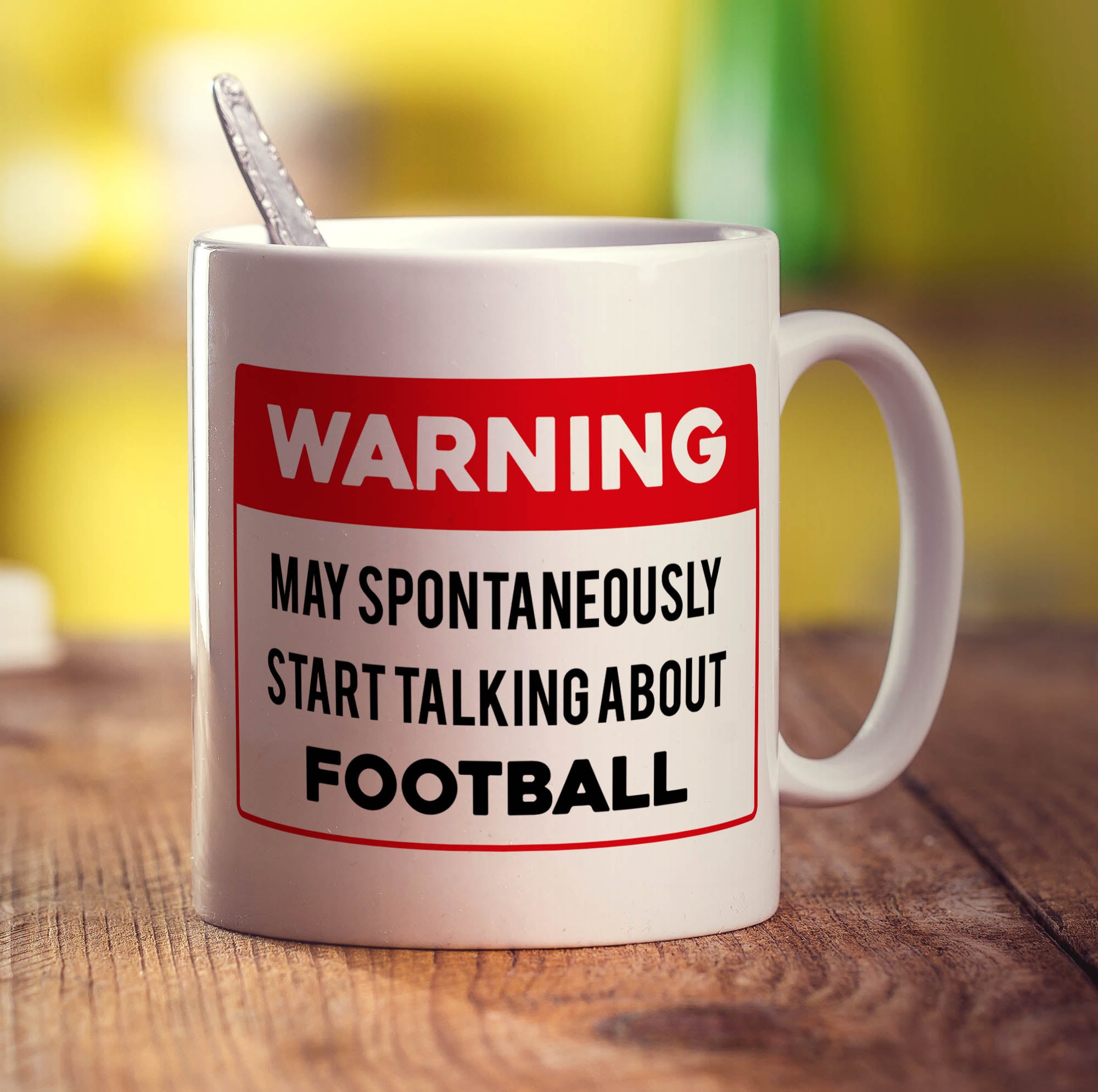 Warning May Spontaneously Start Talking About Football Mug