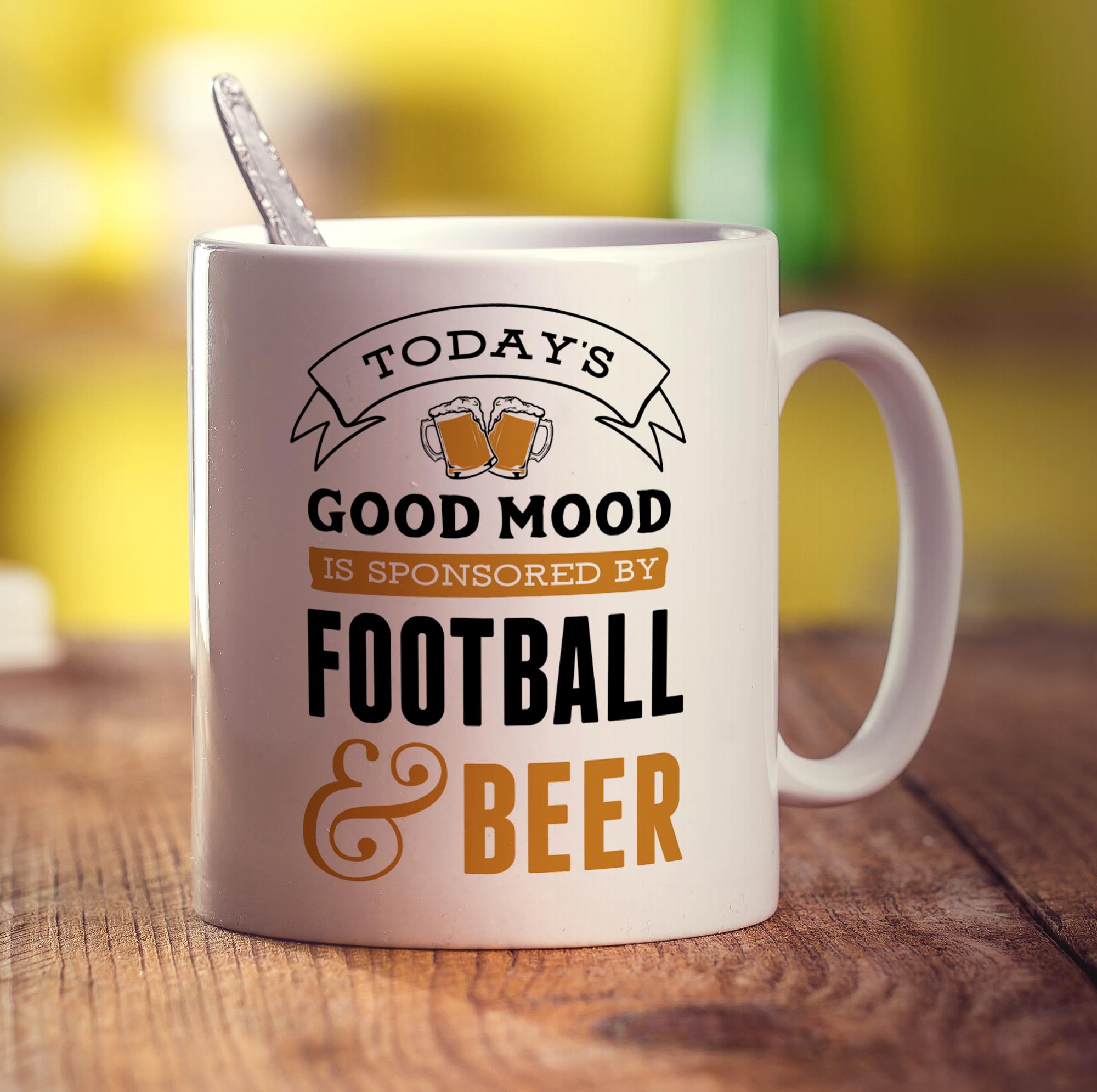 Today's Good Mood is Sponsored By Football & Beer Mug - Standard 330ml (11oz) / White