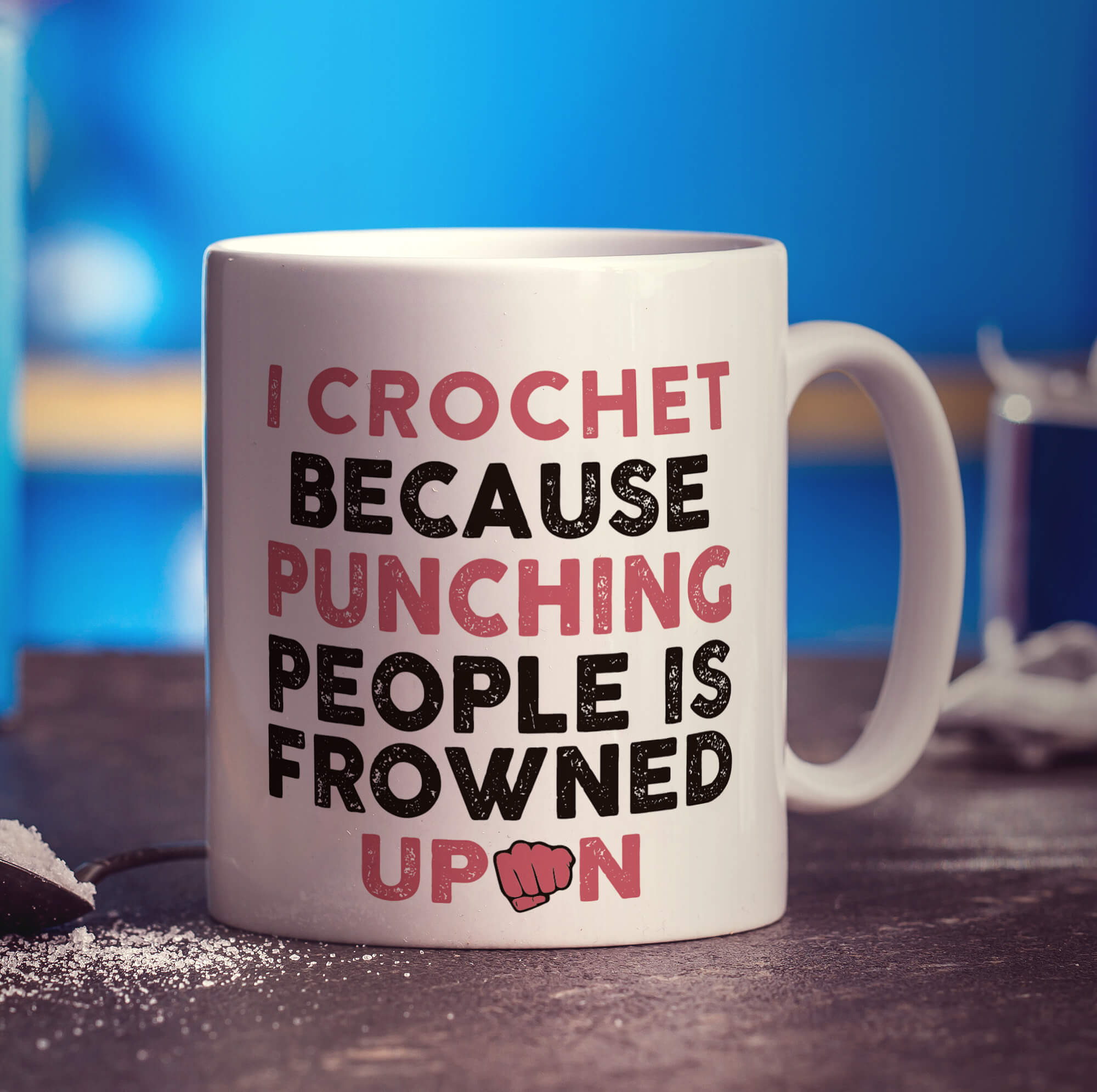 I Crochet Because Punching People is Frowned Upon Mug - Standard 330ml (11oz) / White