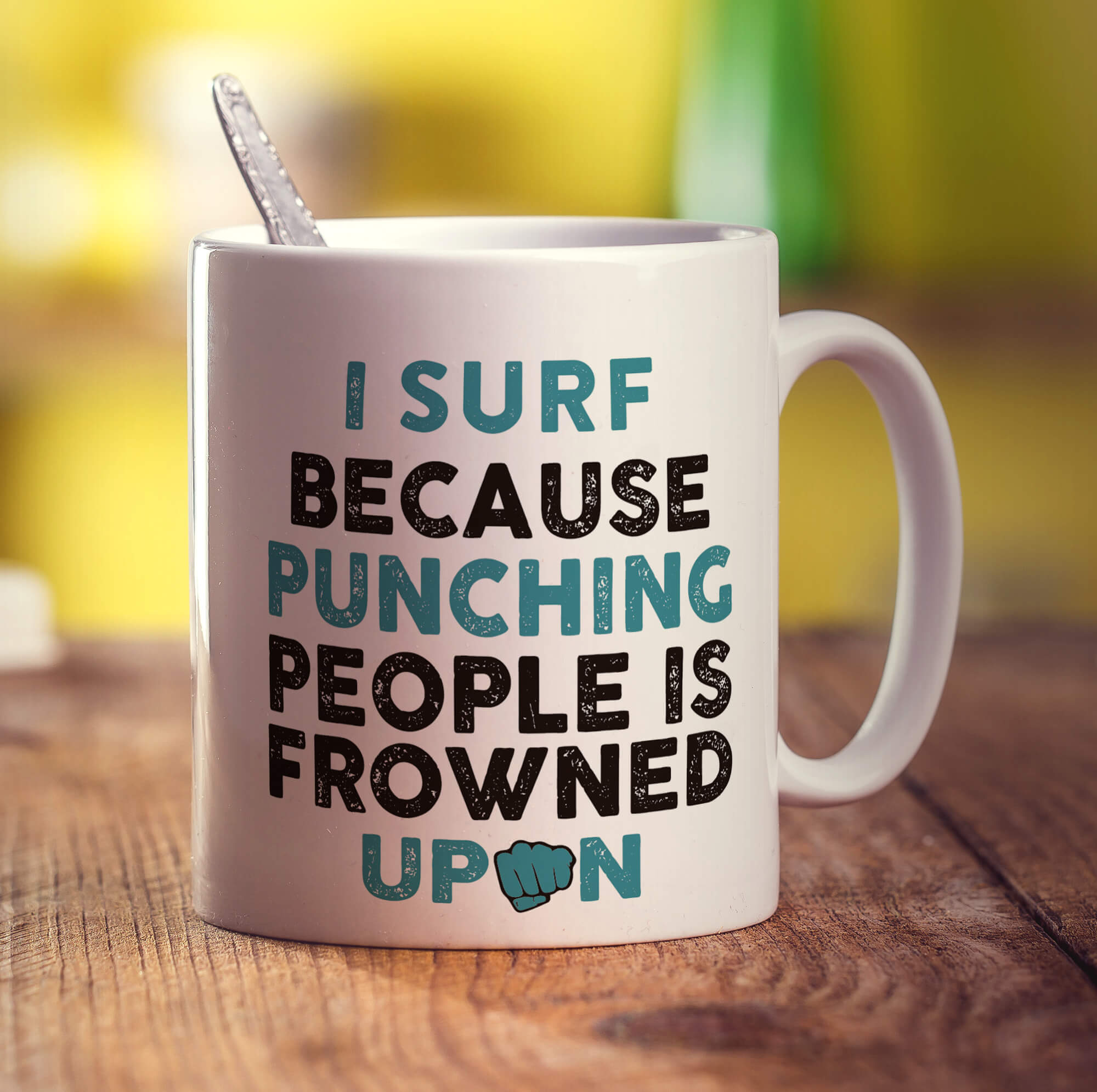 I Surf Because Punching People is Frowned Upon Mug - Standard 330ml (11oz) / White