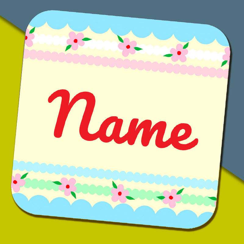Pretty Stripes and Flowers Name Coaster