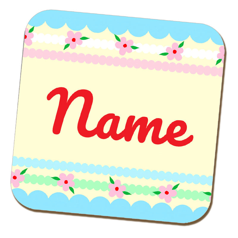 Pretty Stripes and Flowers Name Coaster