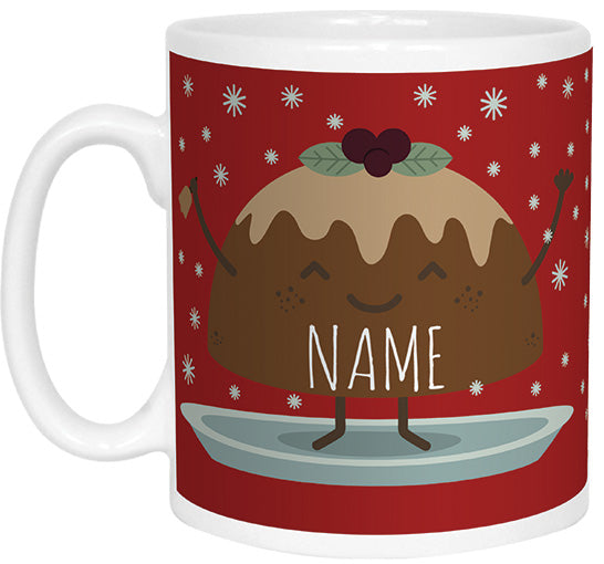 Red Christmas Pudding Name Mug