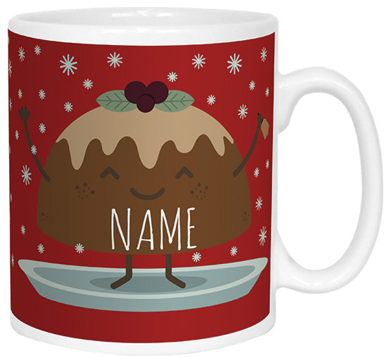 Red Christmas Pudding Name Mug