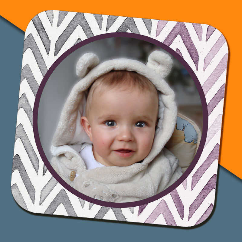 Purple Watercolour Chevron Photo Coaster