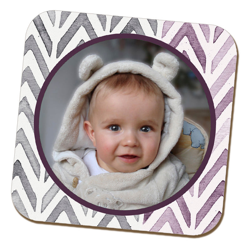 Purple Watercolour Chevron Photo Coaster