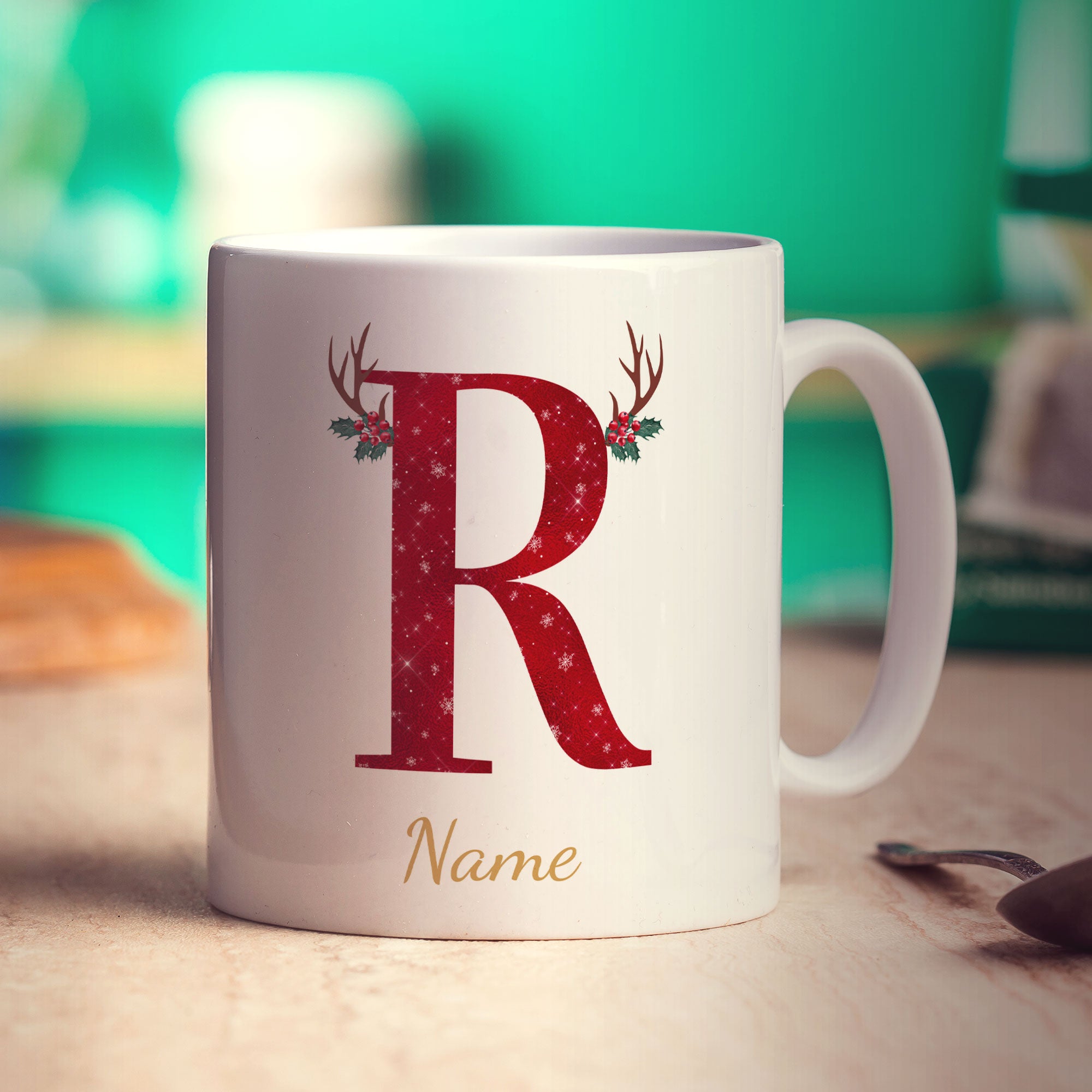 Personalised Festive Initial Mug with Name