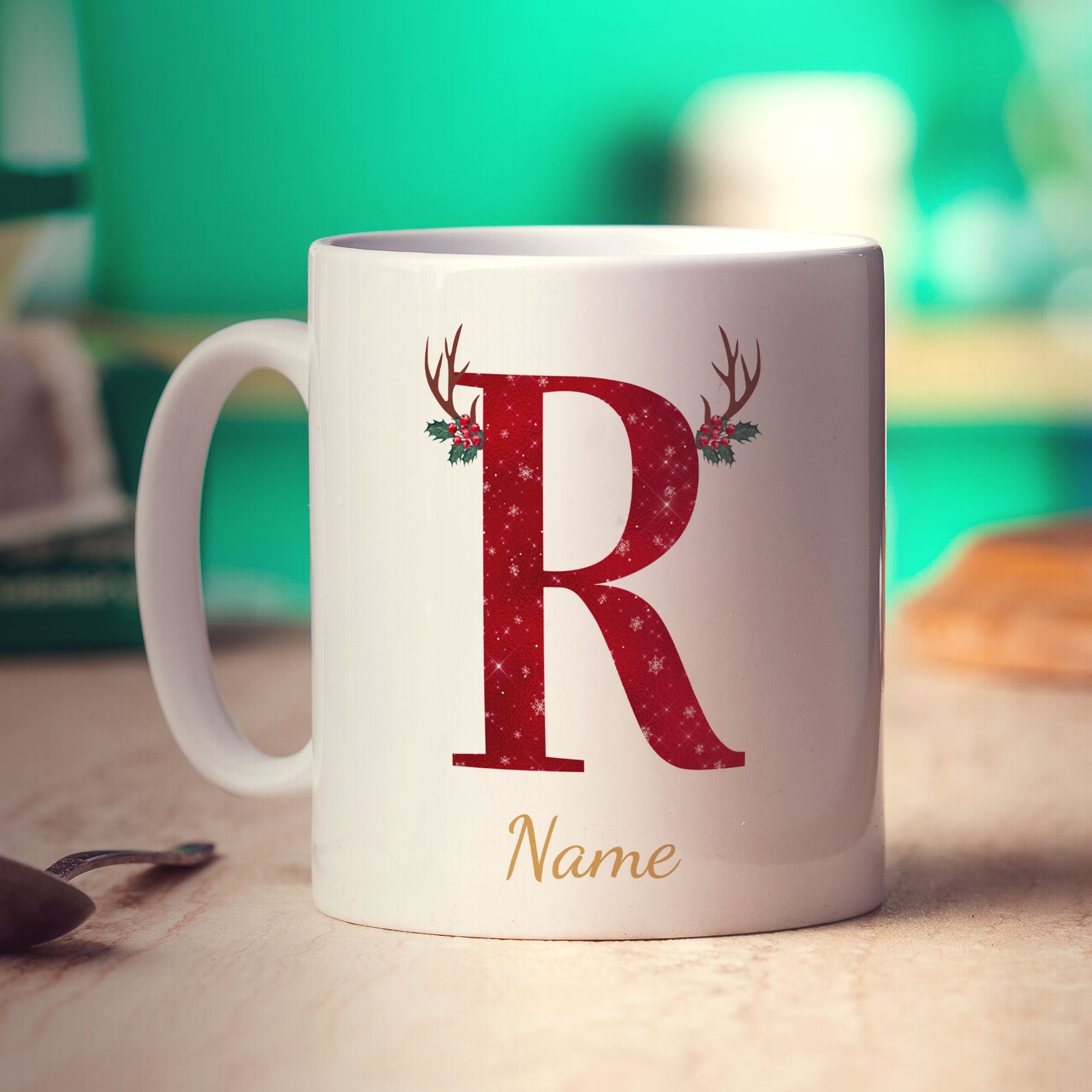 Personalised Festive Initial Mug with Name