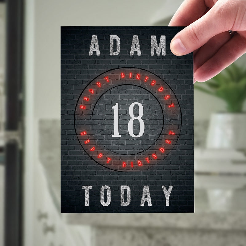 Neon Happy Birthday Card Held