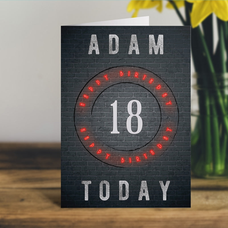 Neon Happy Birthday Card standing Up