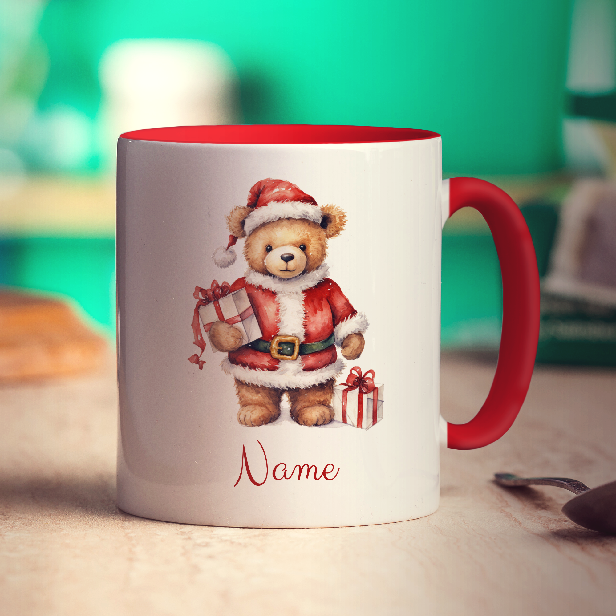 Christmas Teddy Bear Name Mug