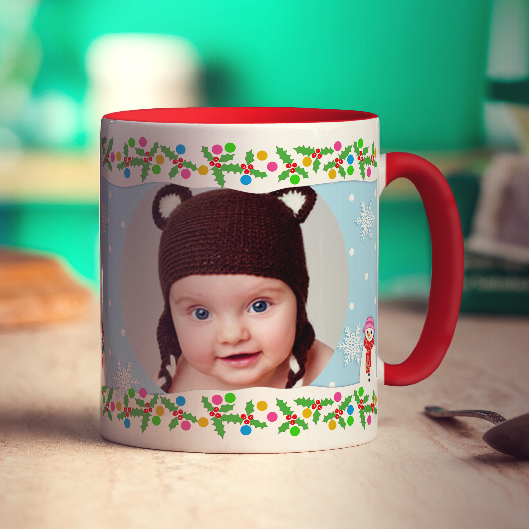 Snowmen Personalised Photo Mug - Standard 330ml (11oz) / Red