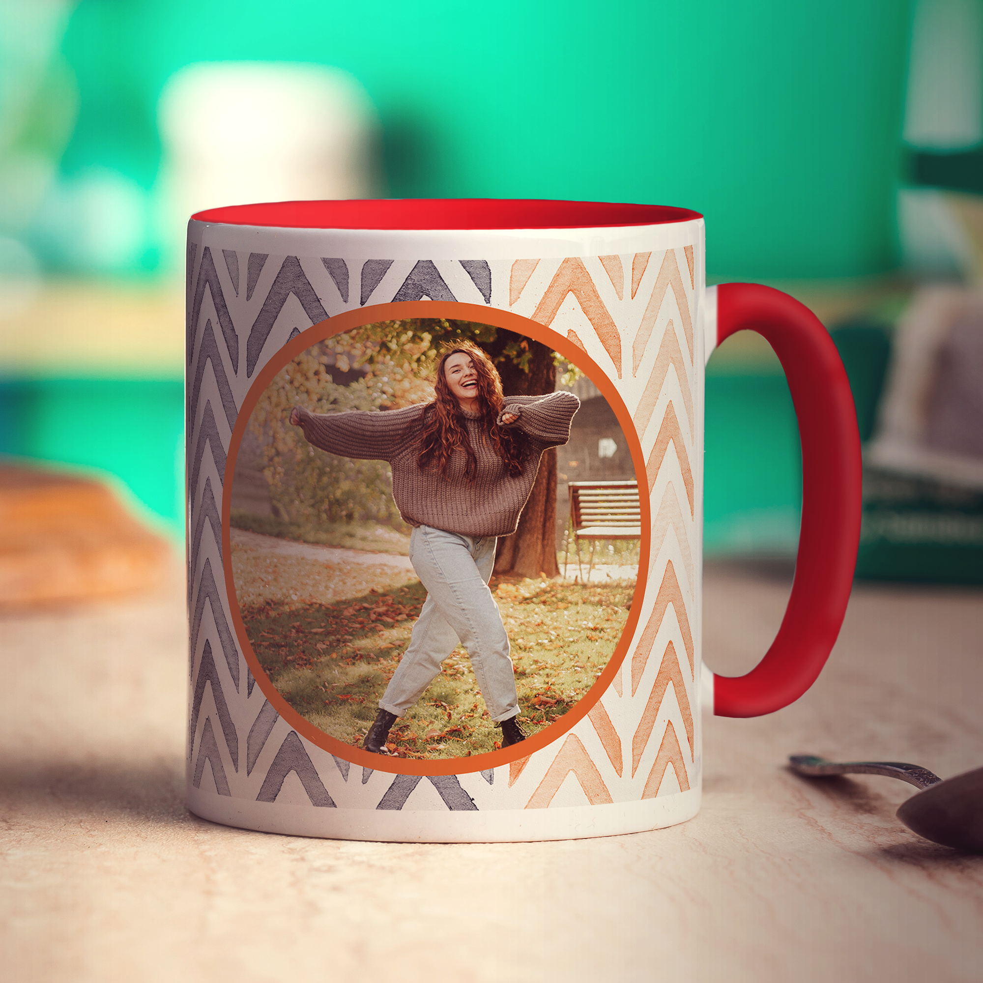 Orange Watercolour Chevron Photo Mug - Standard 330ml (11oz) / Red