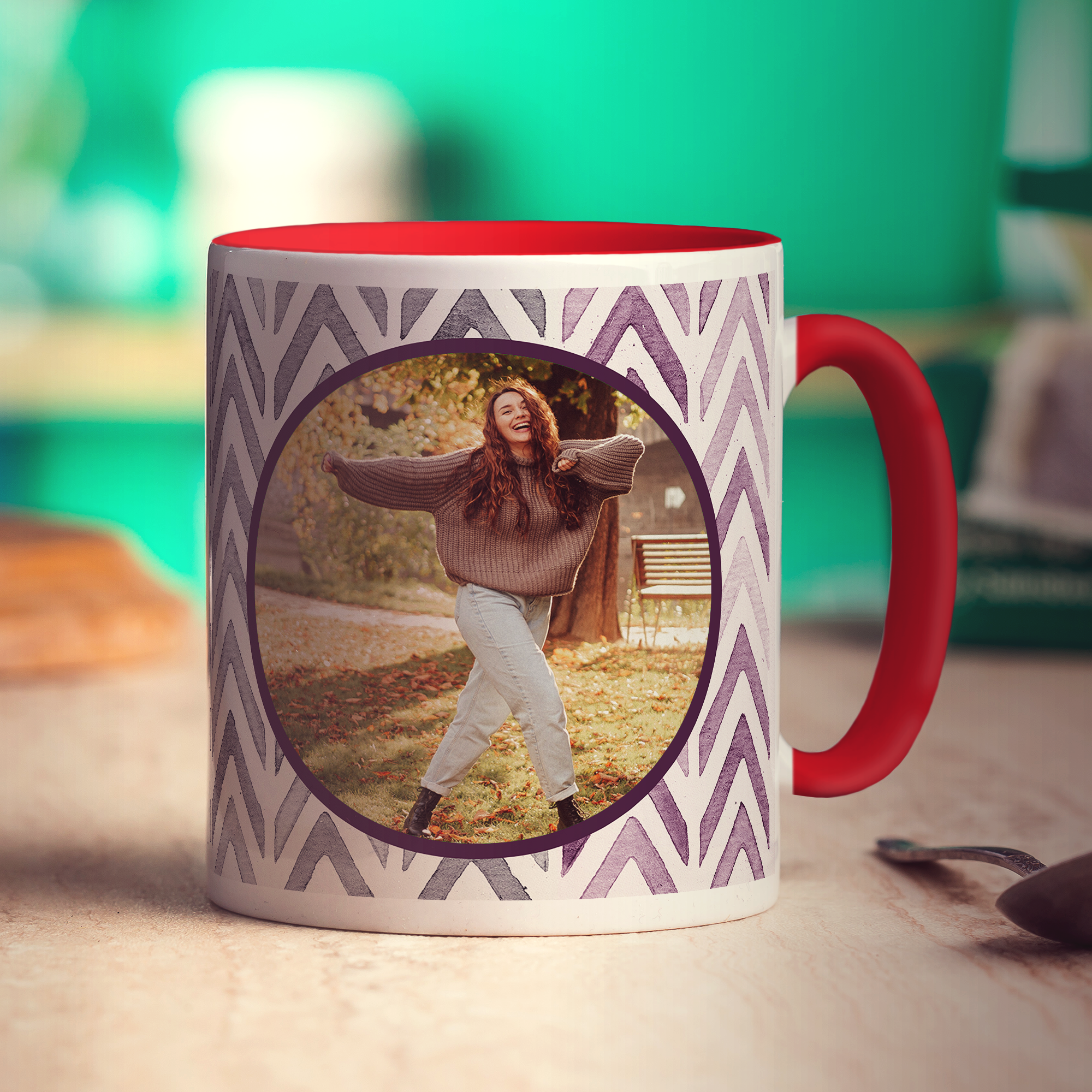 Purple Watercolour Chevron Photo Mug - Standard 330ml (11oz) / Red