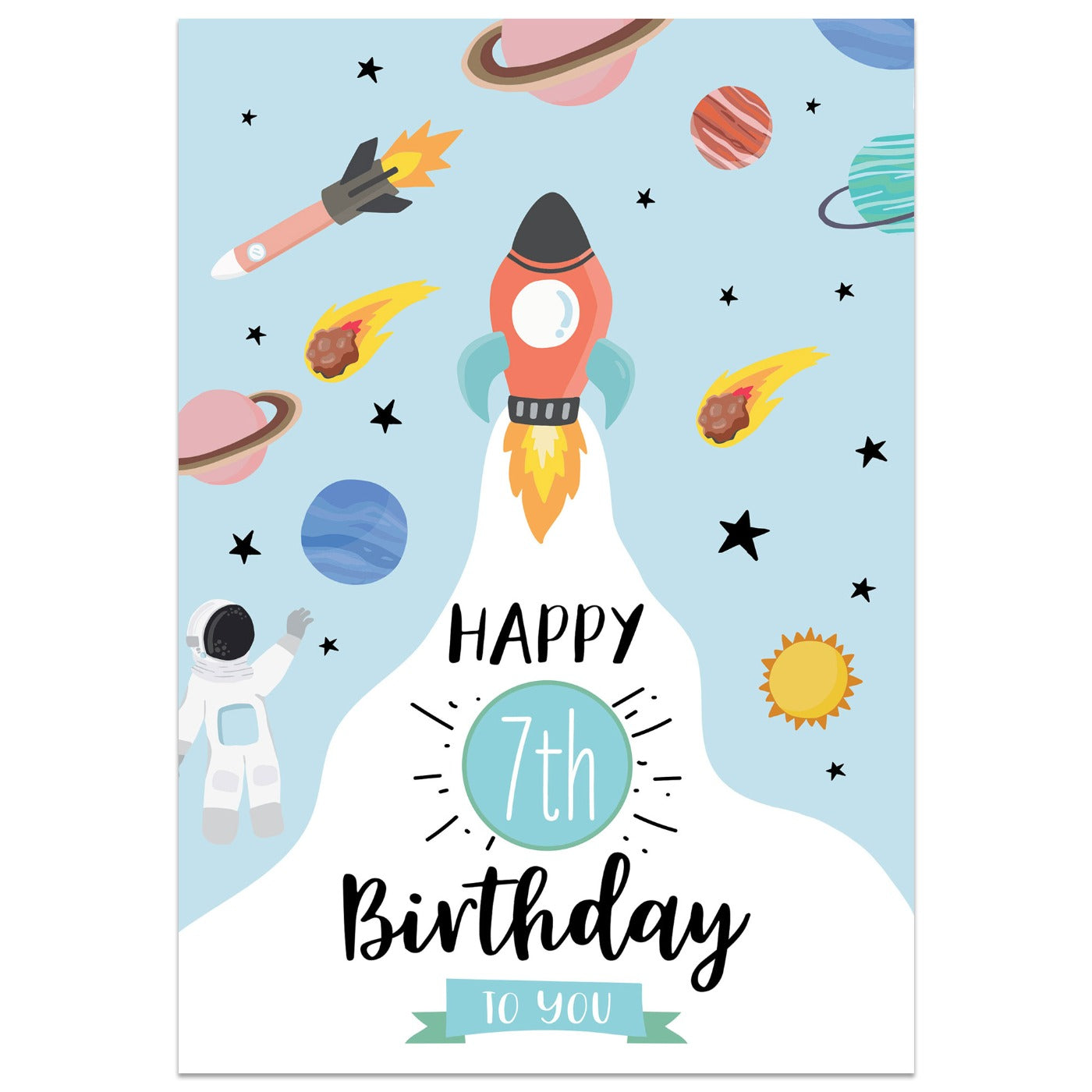 Rocket in Space 7th Birthday Card