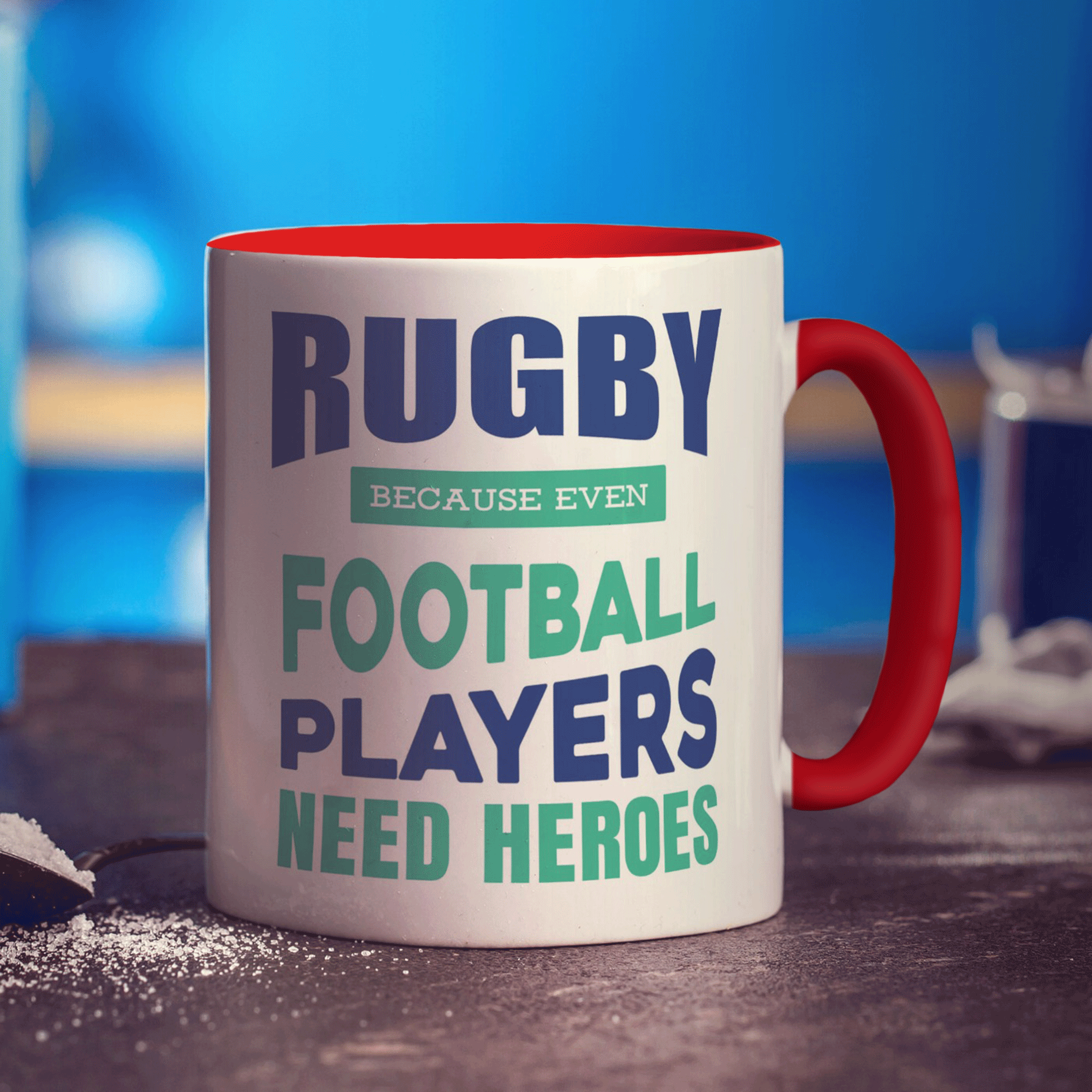 Rugby Because Even Football Players Need Heroes Mug - Standard 330ml (11oz) / Red