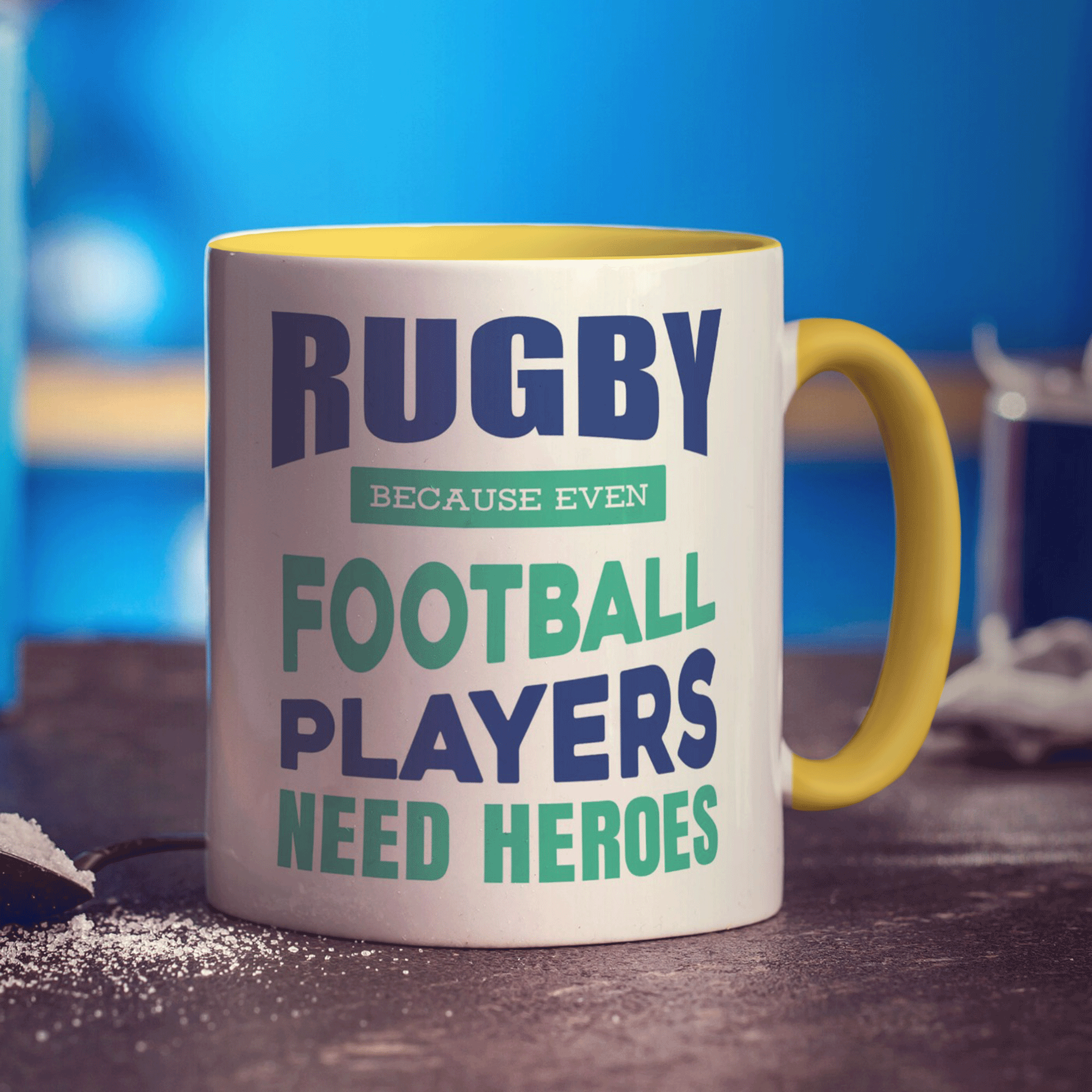 Rugby Because Even Football Players Need Heroes Mug - Standard 330ml (11oz) / Yellow