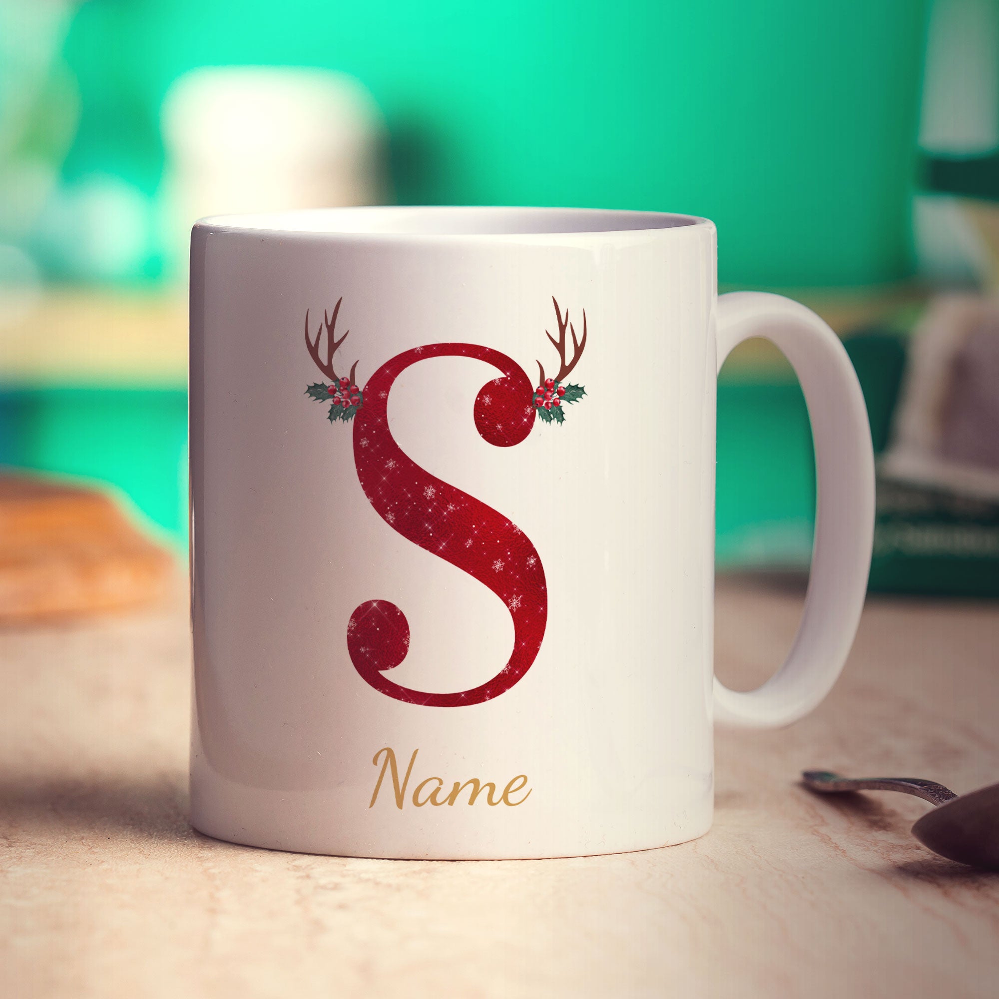 Personalised Festive Initial Mug with Name