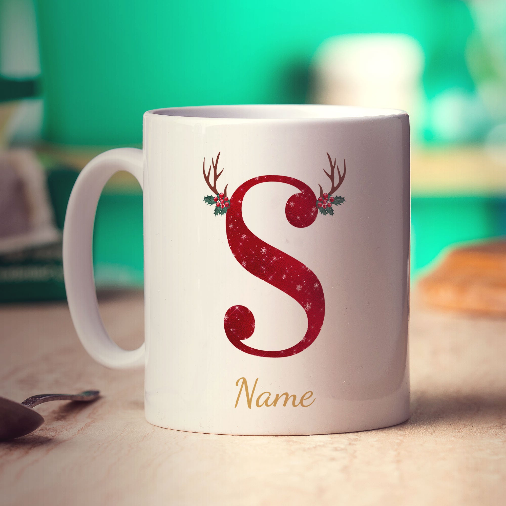 Personalised Festive Initial Mug with Name
