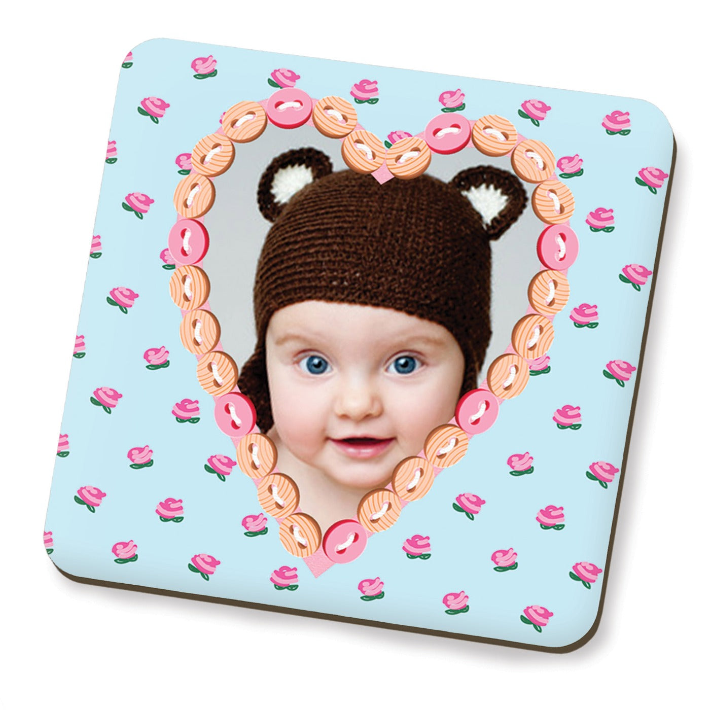 Shabby Chic Button Heart Photo Coaster