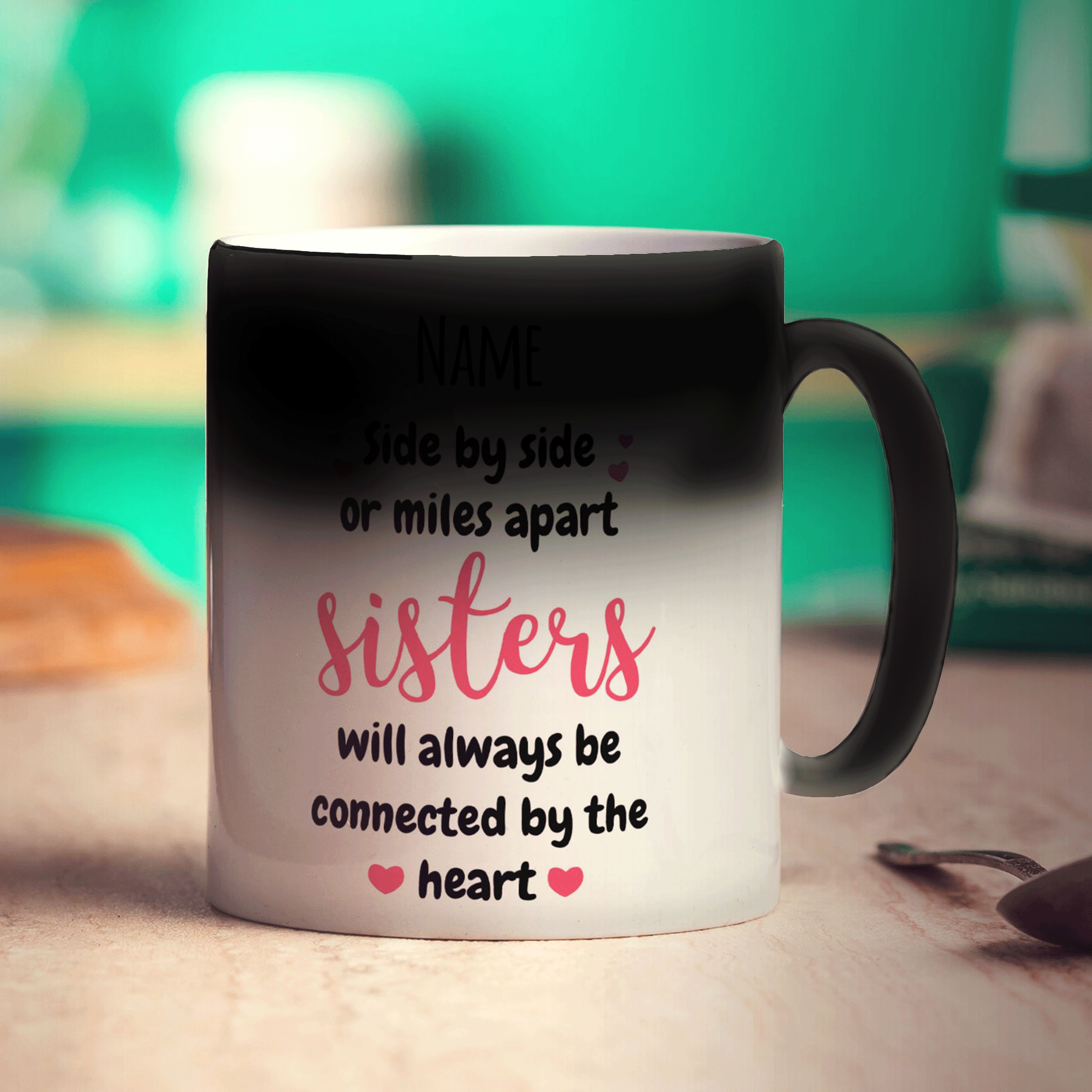 Sisters Will Always be Connected by the Heart Personalised Mug - Standard 330ml (11oz) / Magic Mug