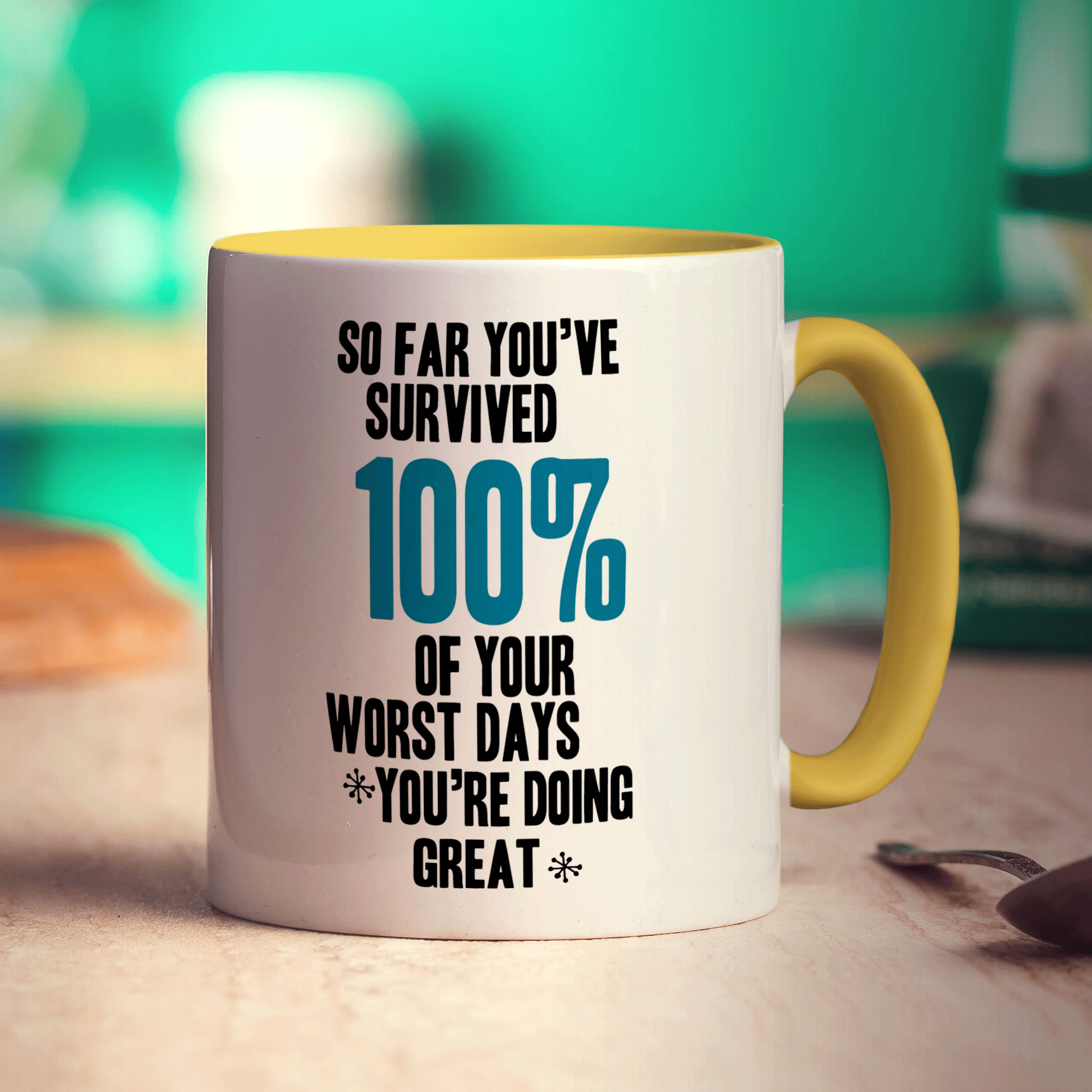 So Far You've Survived 100% of Your Worst Days You're Doing Great Mug - Standard 330ml (11oz) / Yellow