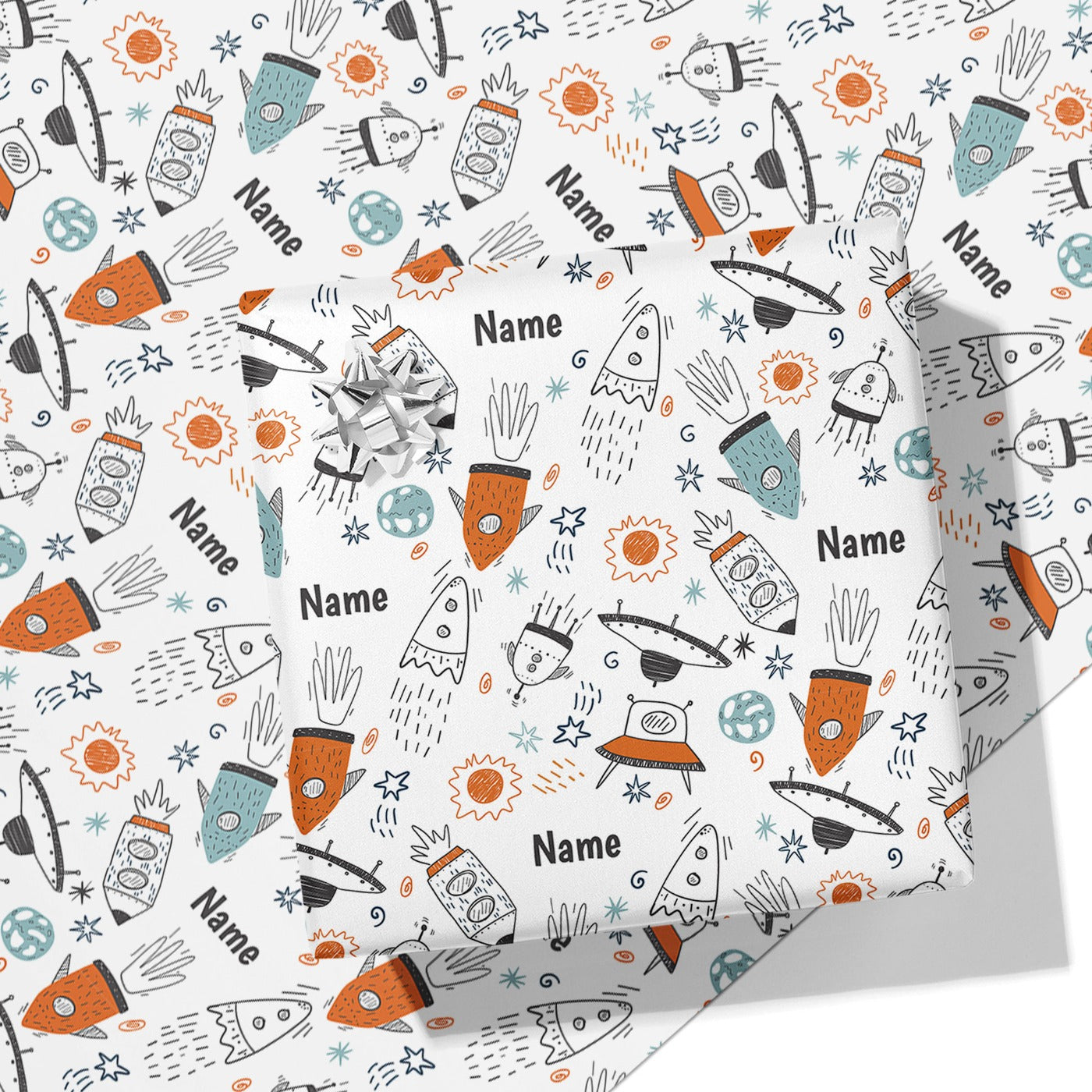 Spaceships Name Wrapping Paper