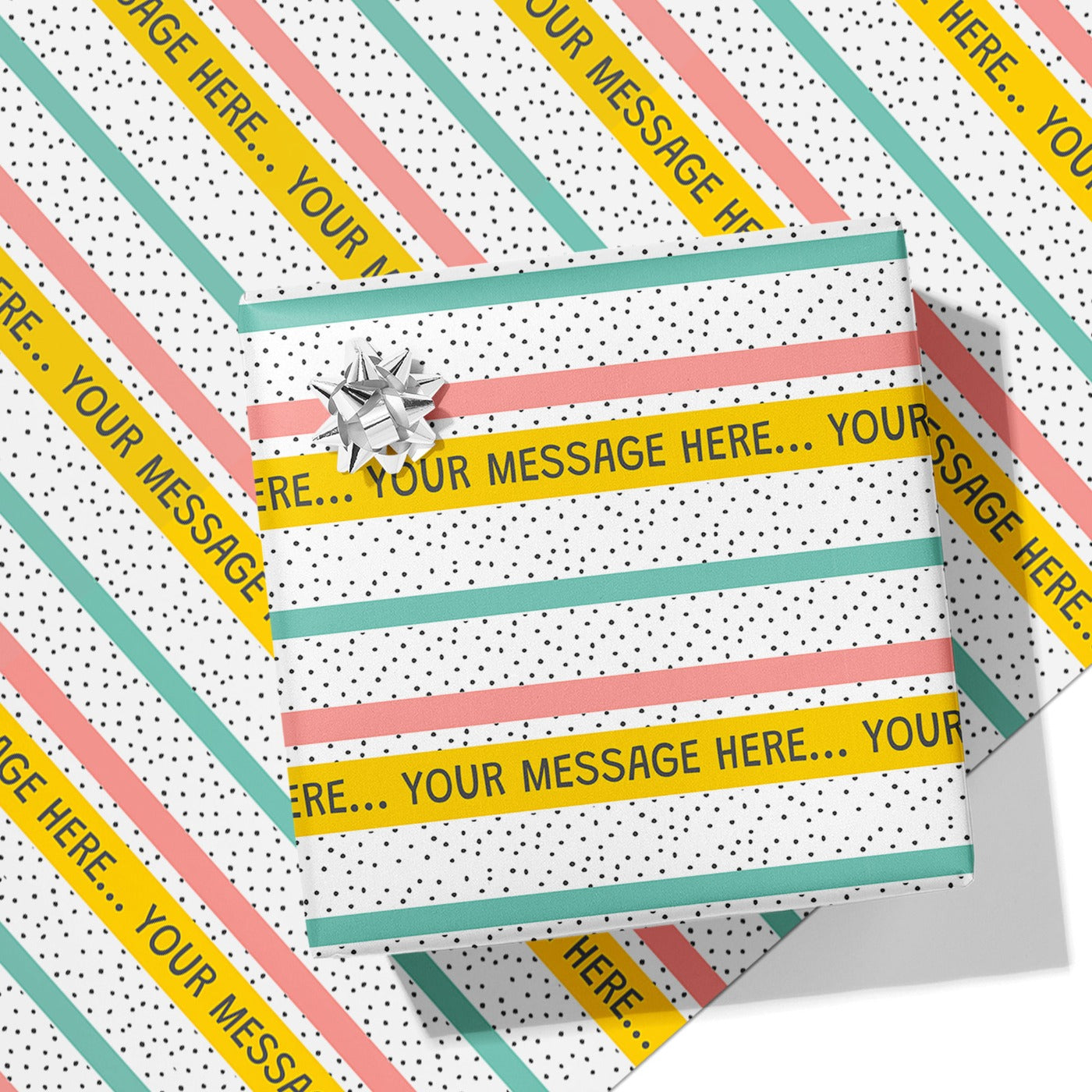 Spotty Colourful Stripes Message Wrapping Paper