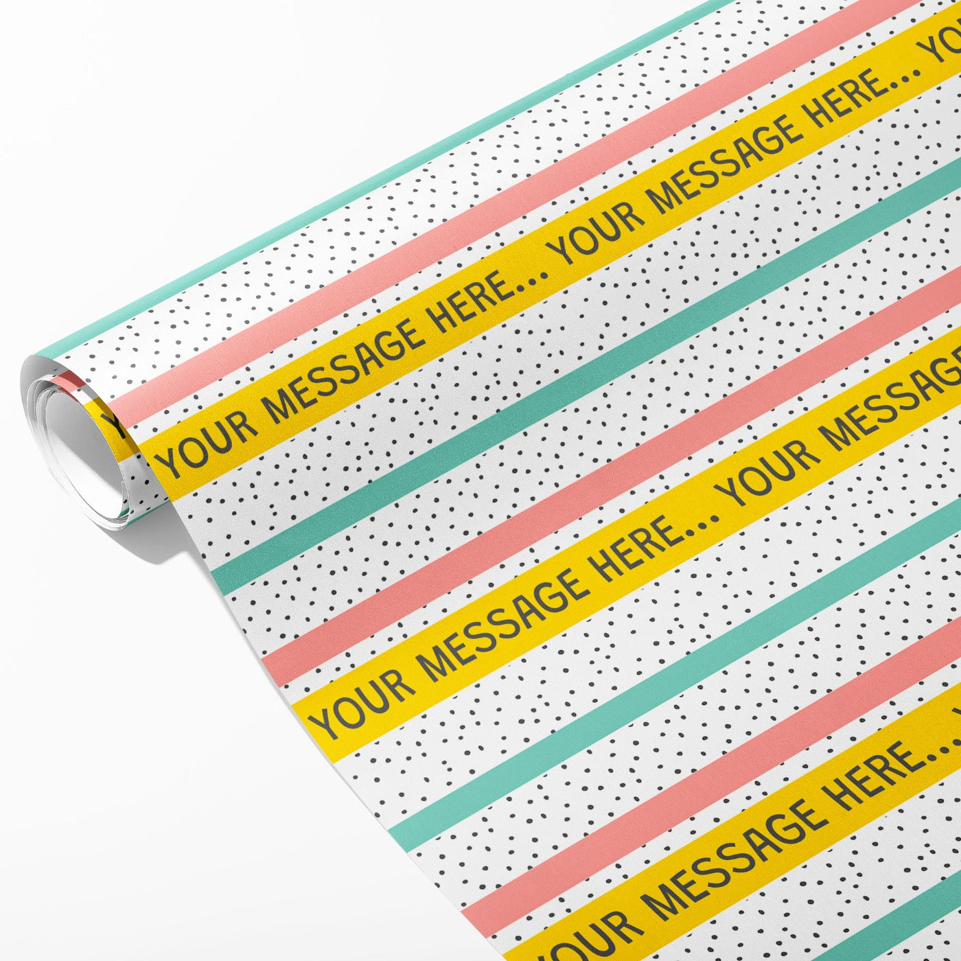 Spotty Colourful Stripes Message Wrapping Paper