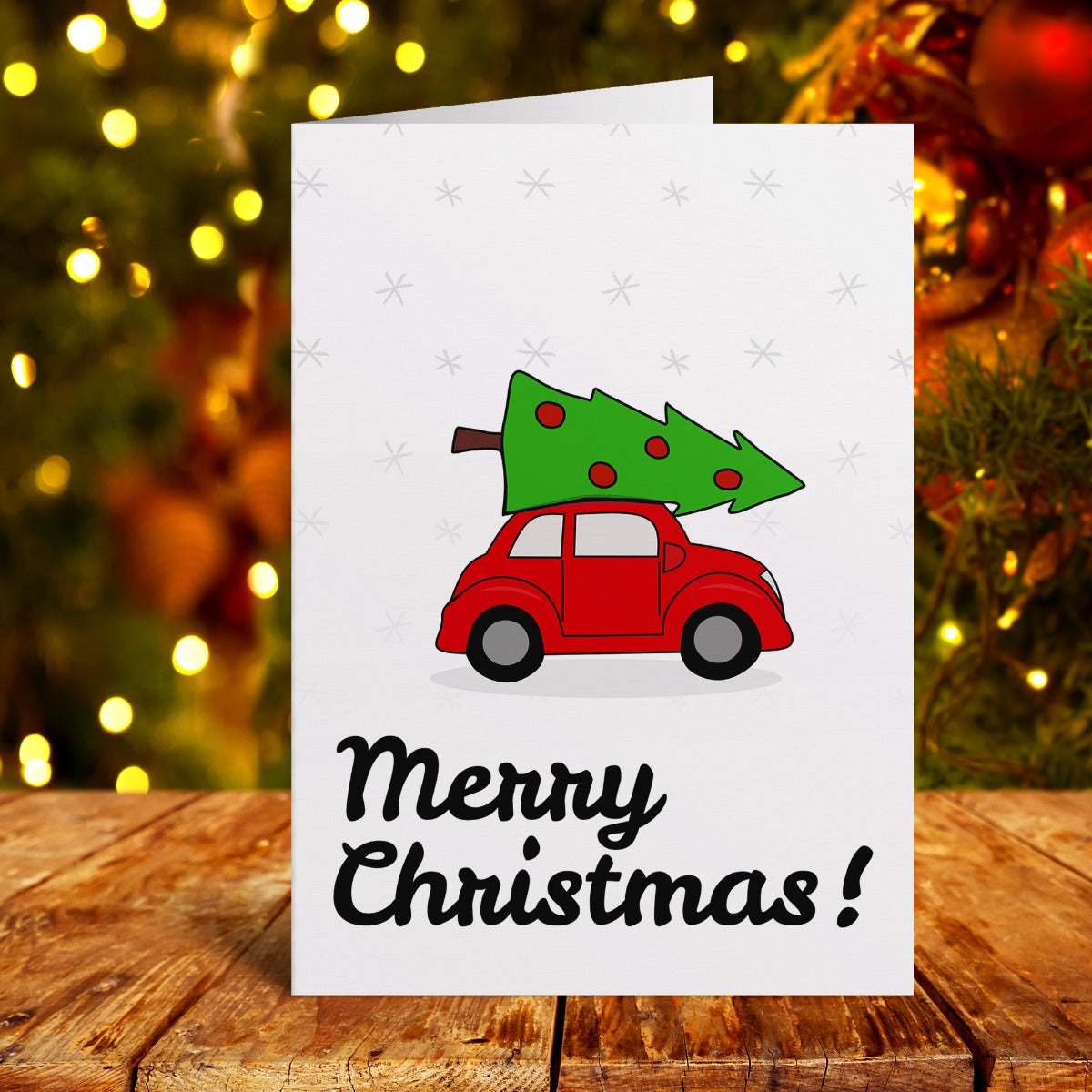 Merry Christmas Car With Christmas Tree Card