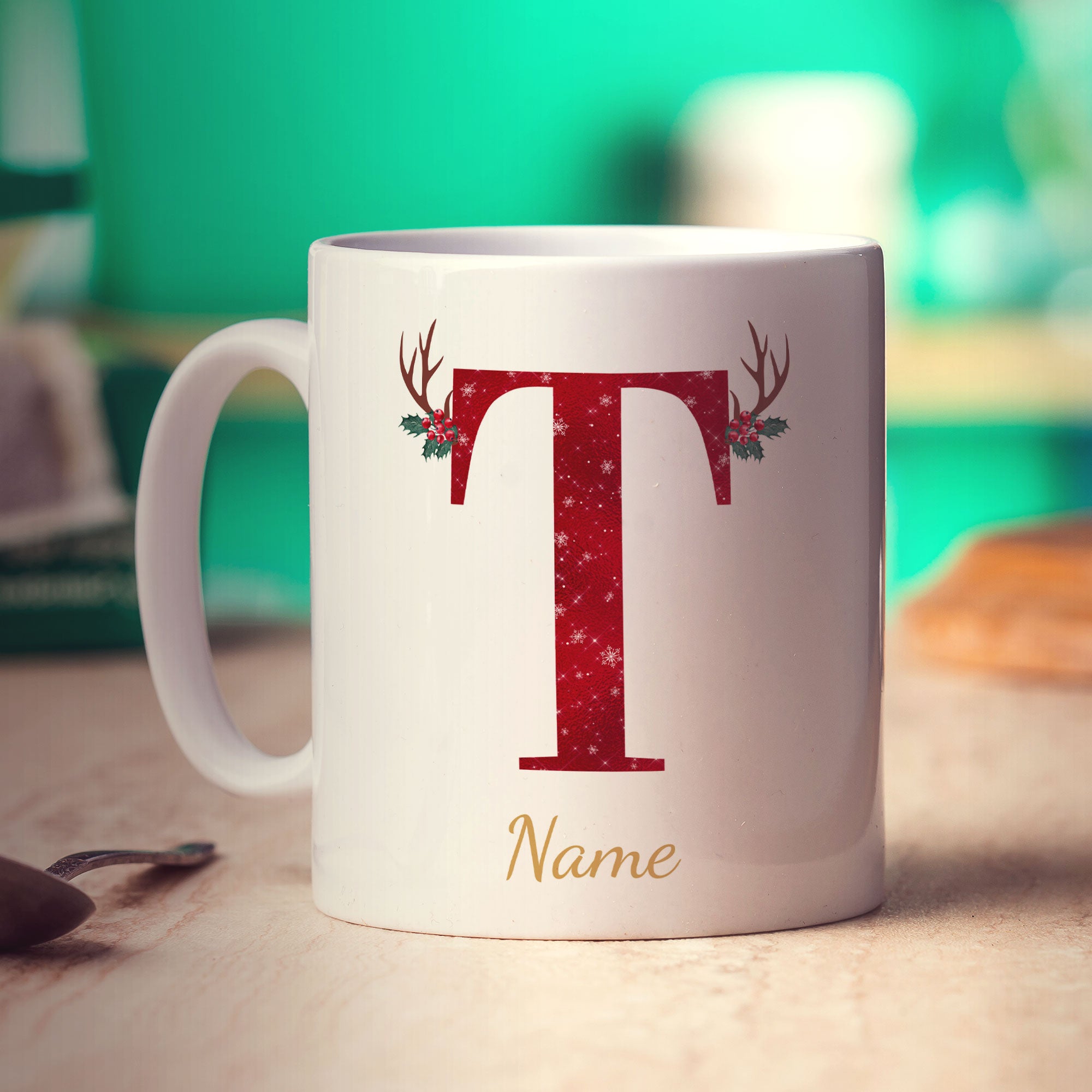 Personalised Festive Initial Mug with Name